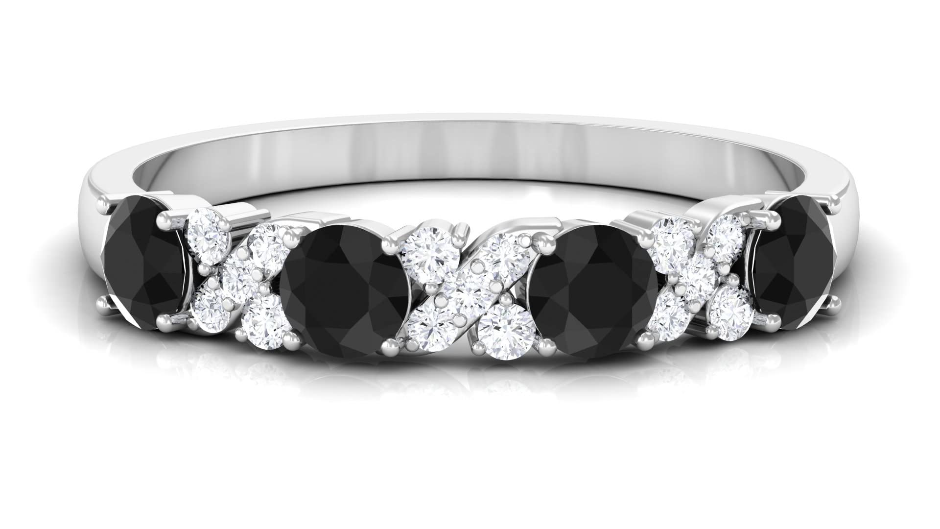1 CT Black Onyx and Diamond Ring in 14K Solid Gold - Elegant Black Onyx & Gold Half Eternity Ring for Women - Perfect for Weddings, Anniversaries & Special Occasions