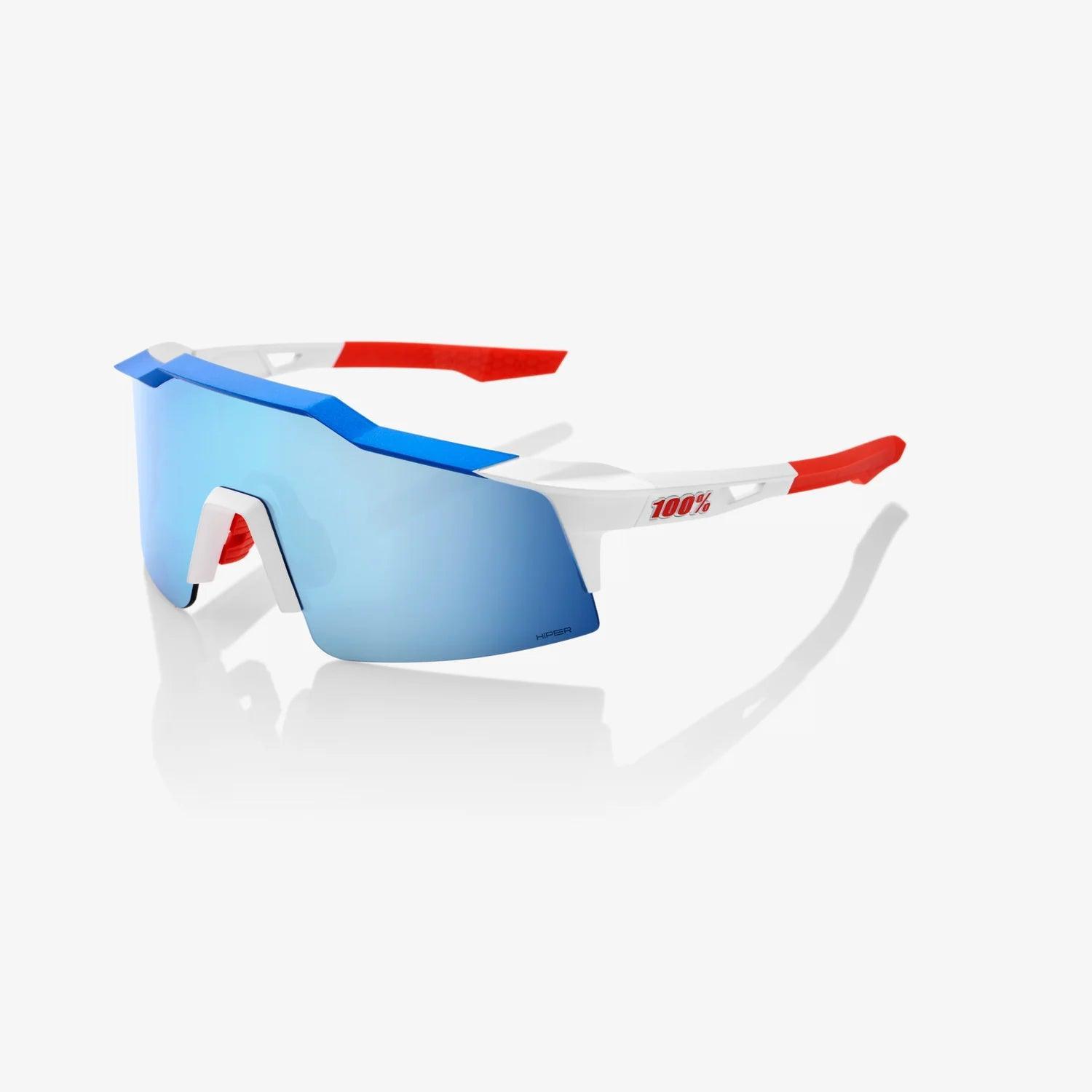 SPEEDCRAFT SL 100% Sunglasses - Matte White Frame with Metallic Blue Accents & HiPER Blue Multilayer Mirror Lens | TotalEnergies Team Edition | Perfect for Cycling, Running, and Outdoor Sports