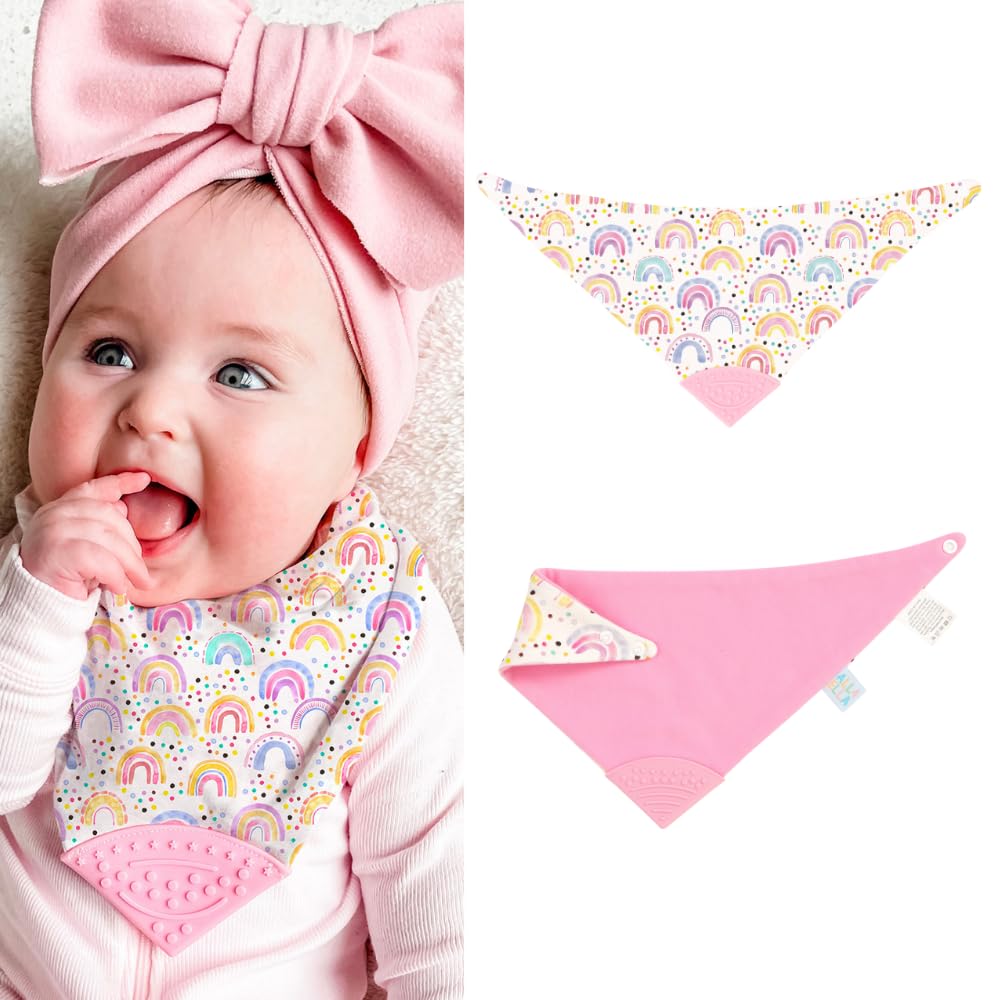 Reversible Bandana and Teether Bibs for Baby Boys & Girls - 100% Cotton, Absorbent, Durable & Easy to Clean Bibs - Perfect for Feeding, Teething & Drooling Protection