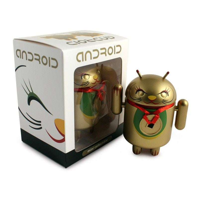 Mini Collectible Lucky Cat Figurine - Gold Lucky Cat with Coin Collar - Good Luck Charm for Home, Office & Gift Giving