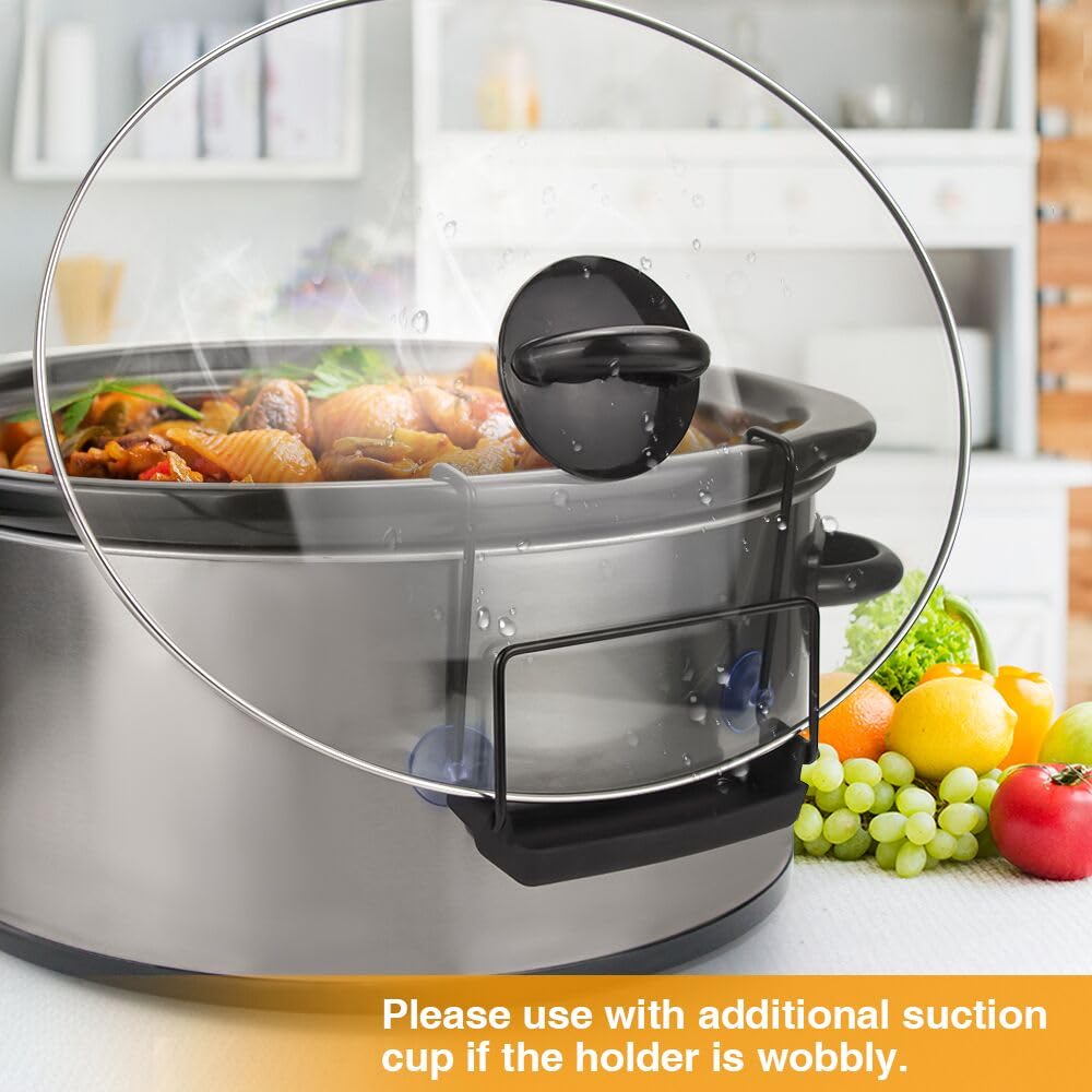SOPHICO Slow Cooker Lid Holder - 2 Pack Stainless Steel Pot Lid Organizer with Silicone Sink Protector | Fits Most Crock Pots | Hands-Free Cooking Accessory | Keeps Countertops Clean | Perfect for Kitchens, RVs & Camping