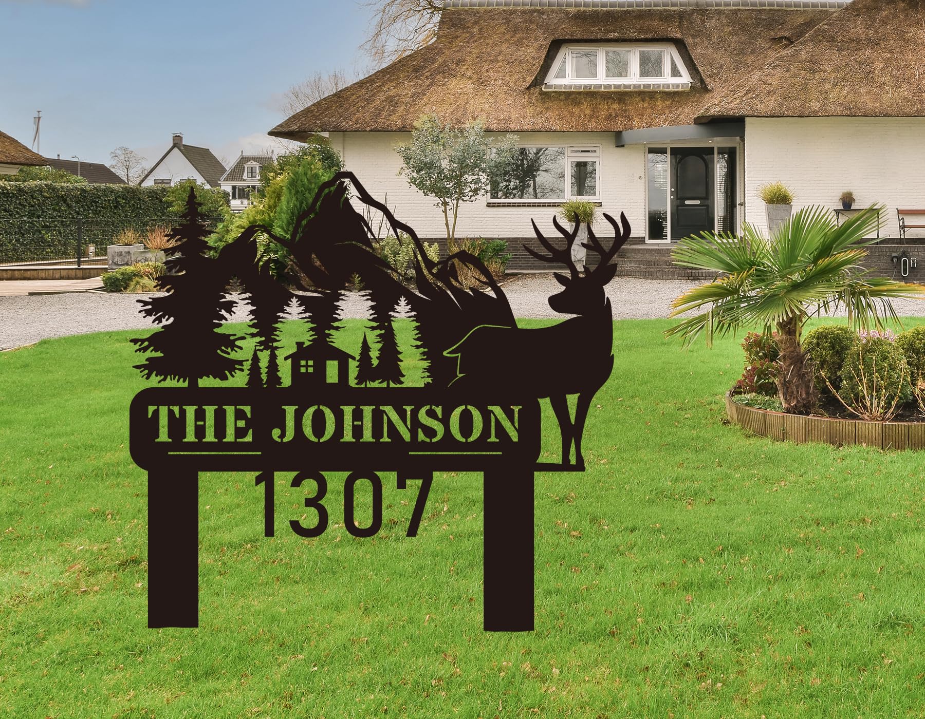 Custom Metal House Sign - Personalized Deer Yard Signs with Stakes, Address Numbers for House (16''-40'') | Durable Outdoor Home Decor for Driveway, Garden & Front Yard