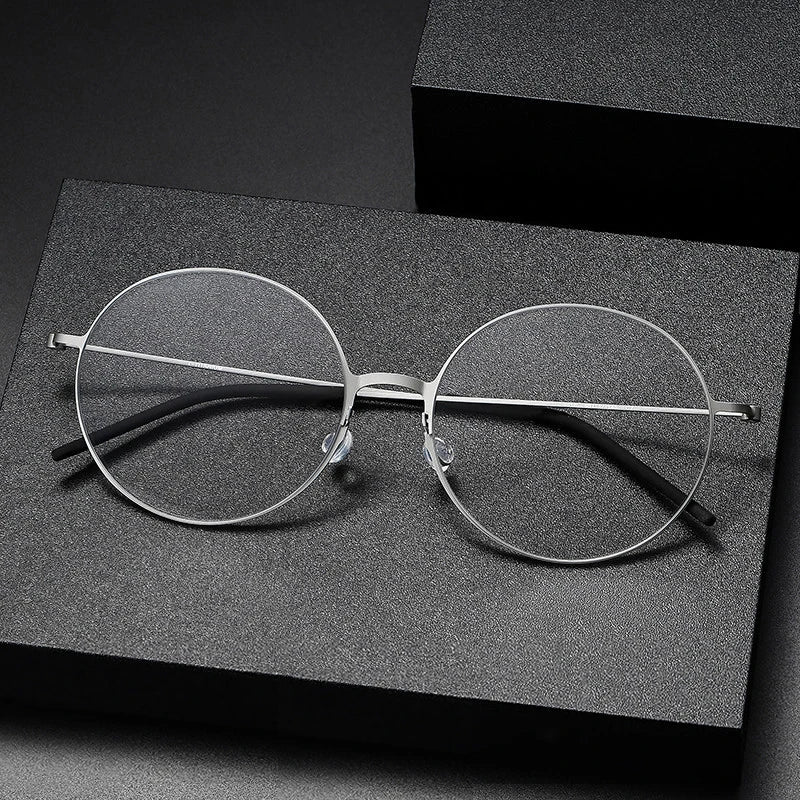 Unisex Black Titanium Round Full Rim Screwless Eyeglasses 5516 - Lightweight & Durable for Work, Reading & Everyday Wear