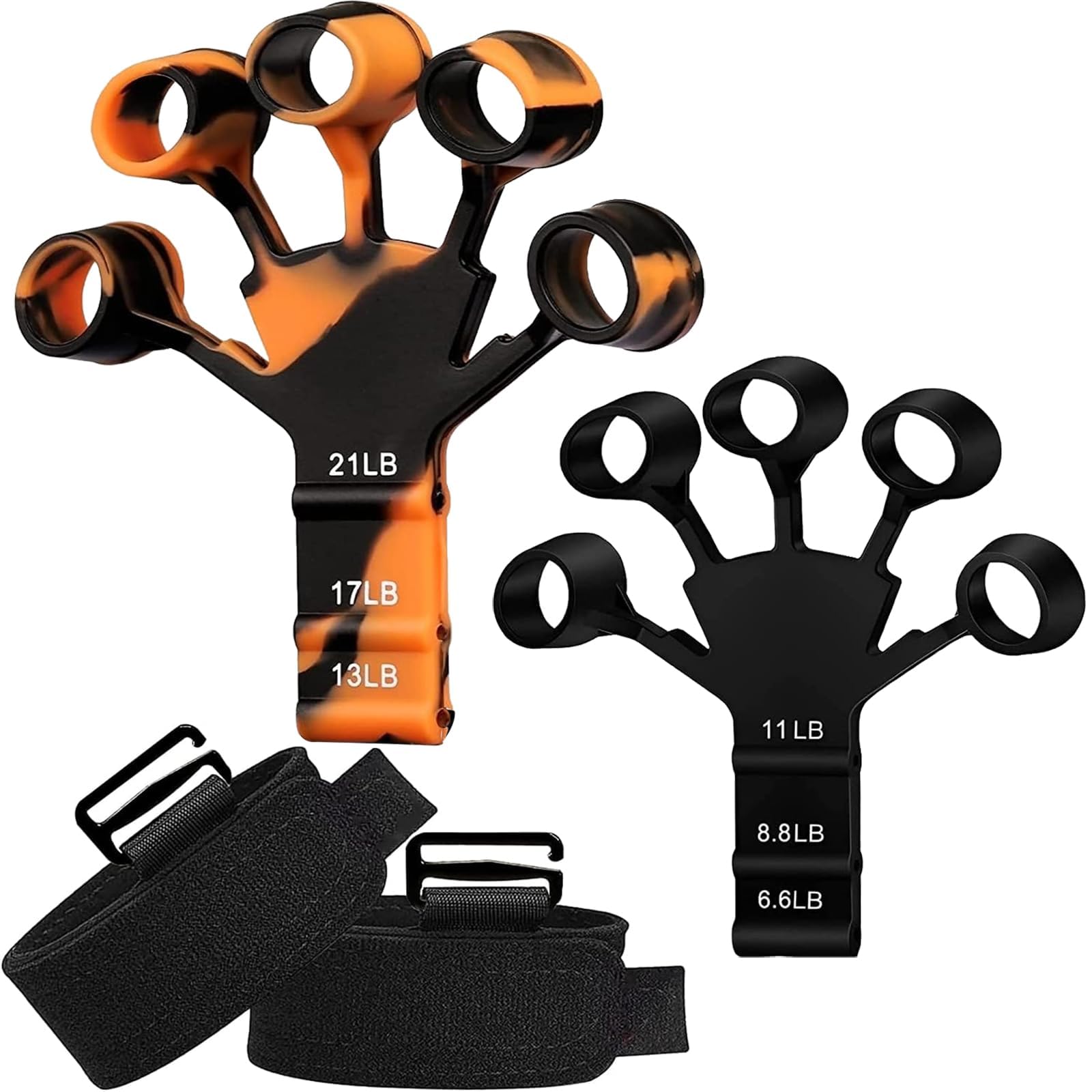Premium Grip Strength Trainer - Adjustable 6-Level Finger & Hand Strengthener (2-Pack, Black/Orange) for Rock Climbing, Guitar Playing & Physical Therapy
