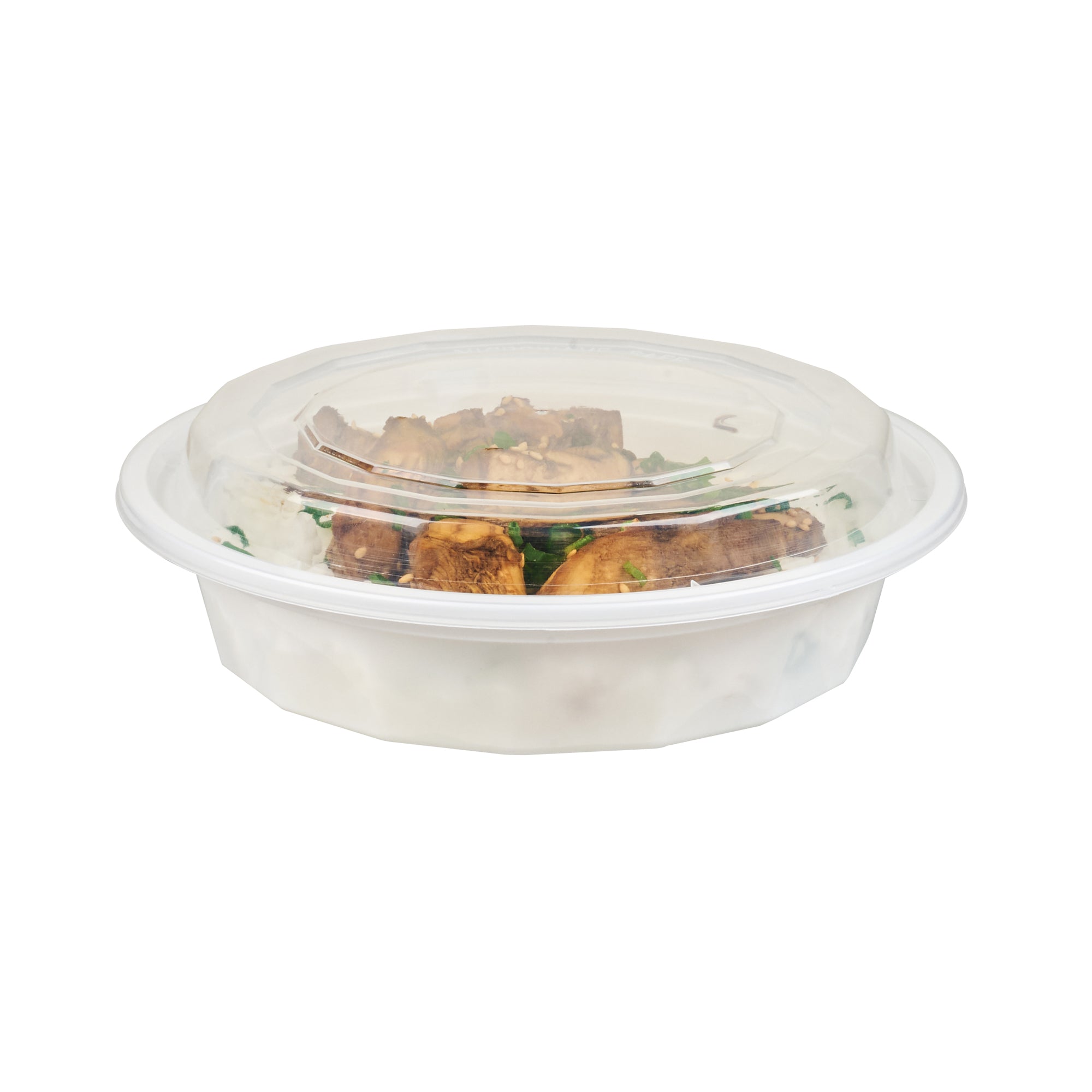 24 oz Round White Plastic Food Storage Containers with Clear Lids - 100 Pack, Microwave Safe To-Go Boxes (7.25