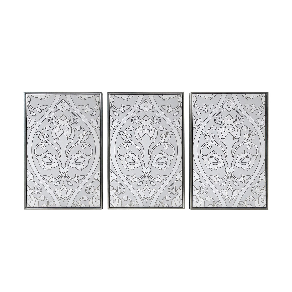Baroque Triptych 3-Piece Canvas Wall Art Set in Silver Floating Frames - Perfect for Living Room, Bedroom & Office Decor
