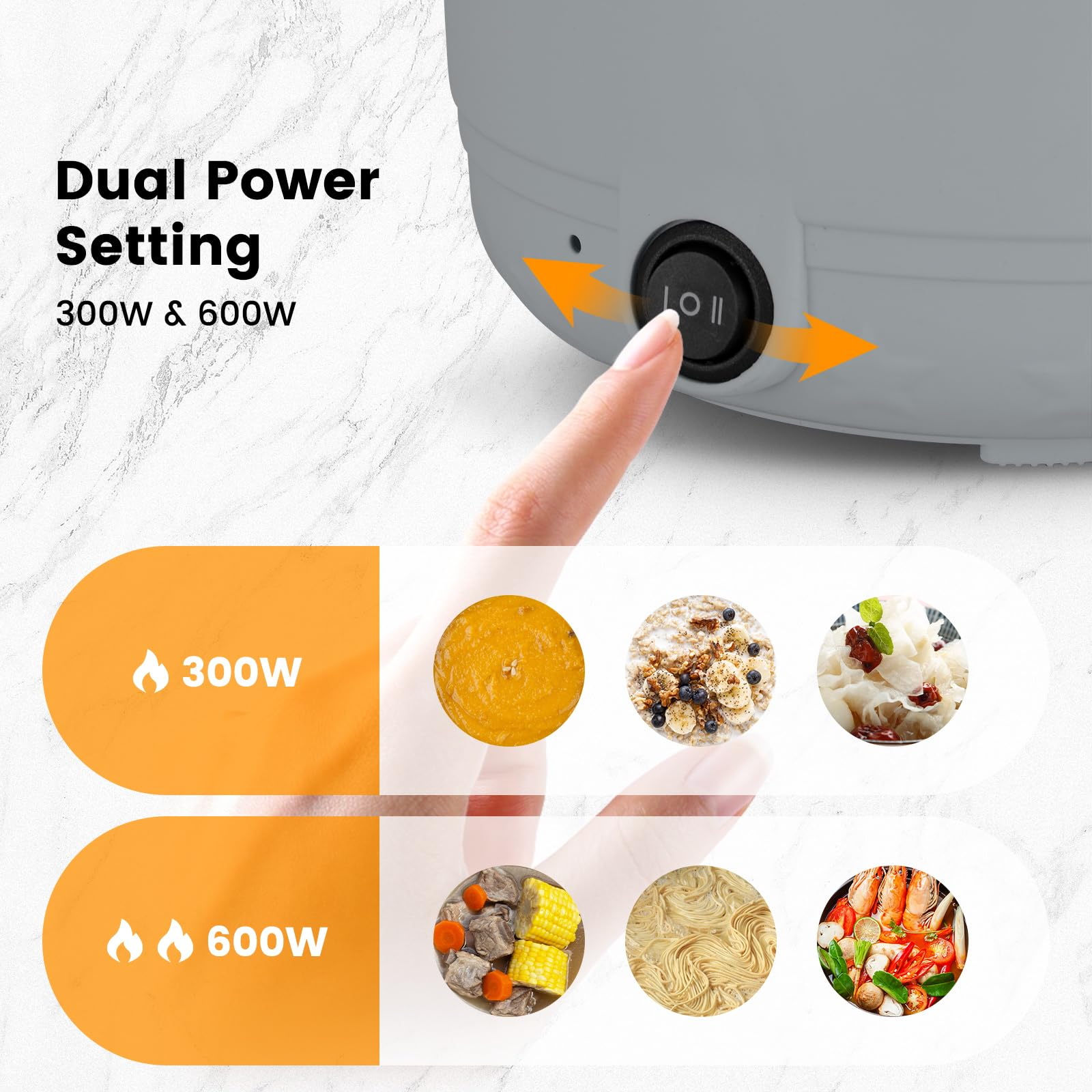 1.8L Electric Hot Pot with Steamer - Portable Mini Self-Heating Cooker for Noodles, Ramen, Pasta, Steak & Shabu Shabu | Non-Stick Gray Pot for Dorm, Office & Travel | Fast Cooking & Easy Clean