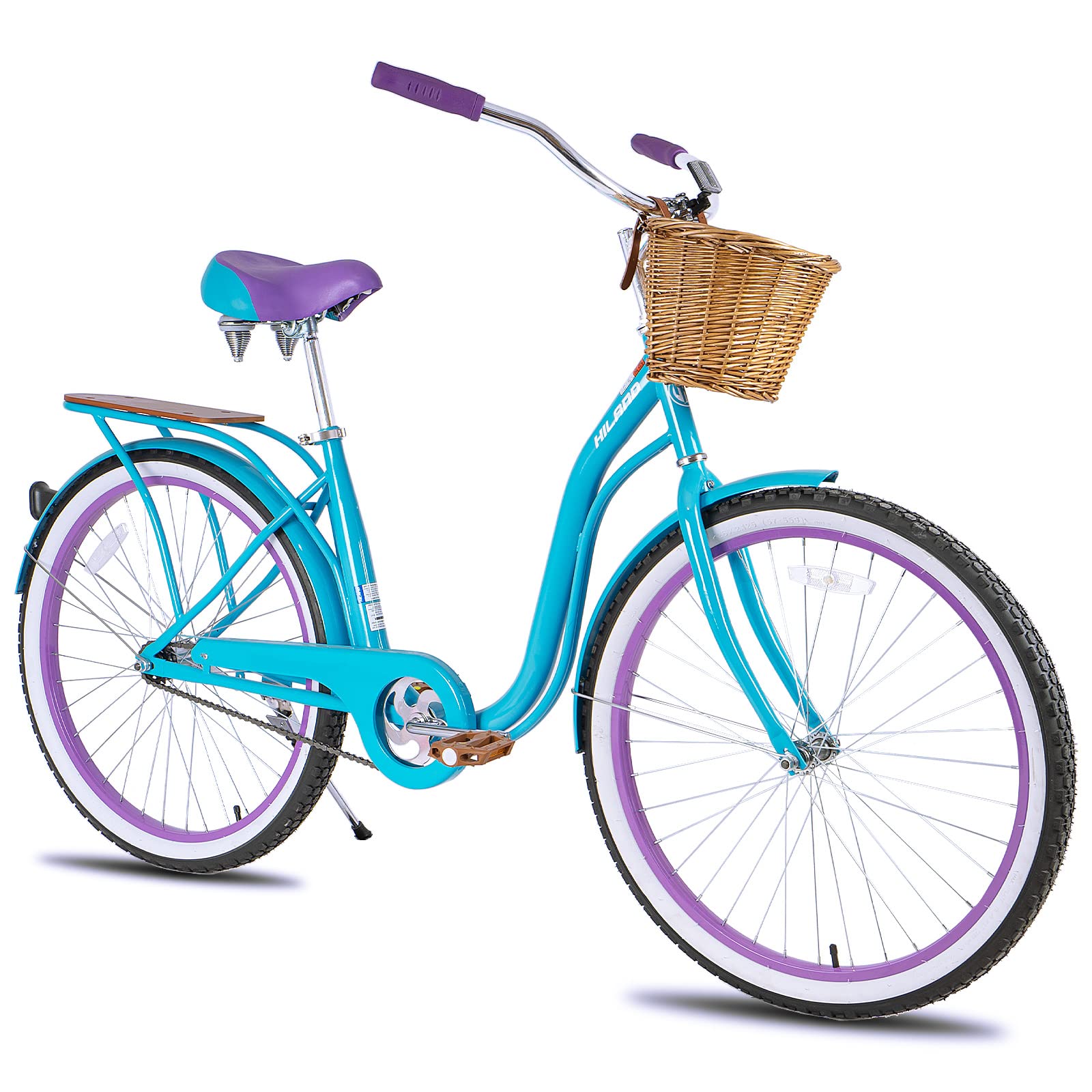 Hiland 26 Inch Beach Cruiser Bike for Women & Men - Single Speed Commuter Bicycle with Front Basket & Rear Cargo Rack - Comfortable City Bike for Adults in Multiple Colors - Perfect for Beach Rides, Commuting & Urban Exploration