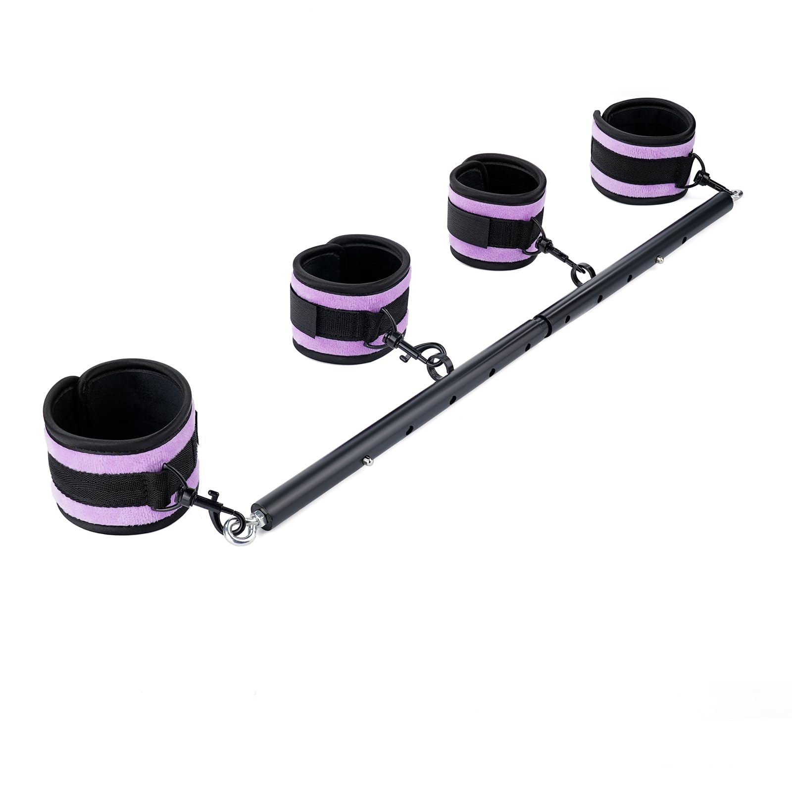 Heavy Duty Stainless Steel Spreader Bar with 4 Adjustable Furry Purple Straps - Expandable Home Gym Equipment for Strength Training, Pilates, Yoga & Fitness - Perfect for Indoor Workouts, Stretching & Physical Therapy