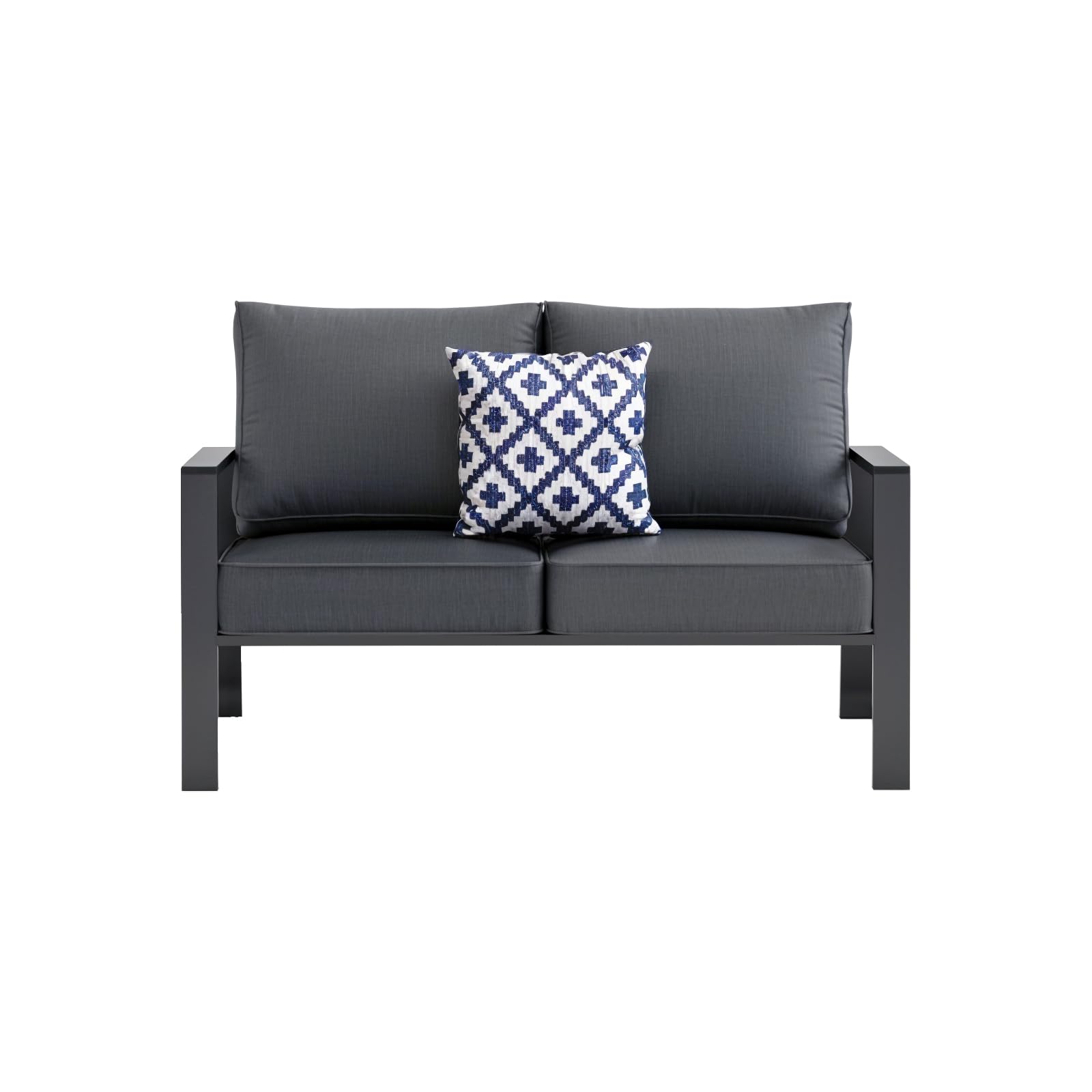 **Dark Grey Aluminum Outdoor Loveseat - Oversized All-Weather Patio Couch with 5.5