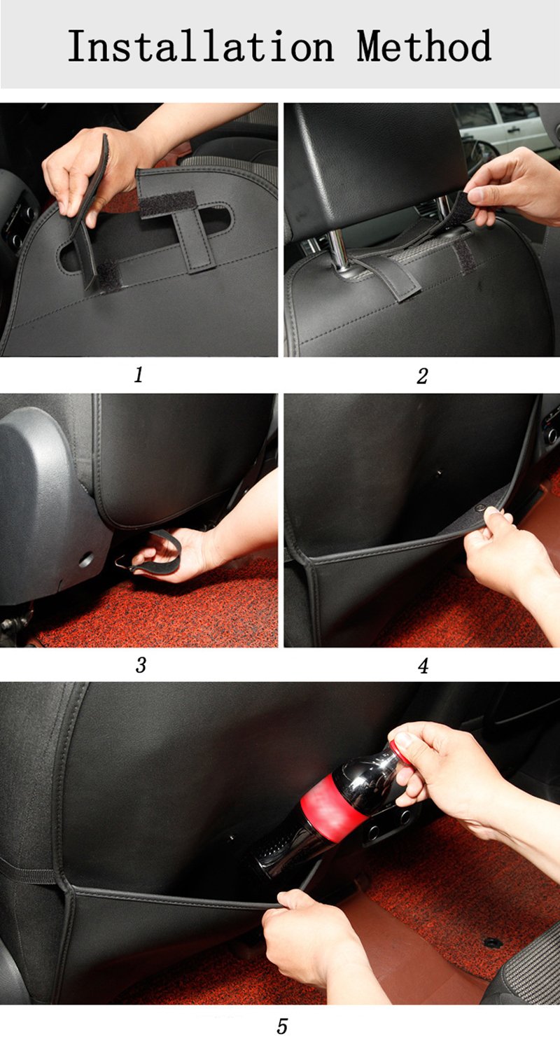 Universal Car Seat Back Protectors - 2 Pack Black Kick Mats with Storage Pocket for Kids & Adults | Waterproof & Stain-Resistant | Perfect for Family Road Trips & Daily Commutes