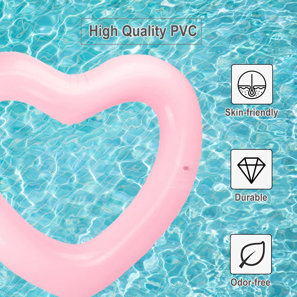 Inflatable Heart Pool Float - Sweet Love Swim Ring Lounger Tube for Summer Water Fun, Beach Party, Pool Party - Perfect for Kids & Adults (Pink, 55