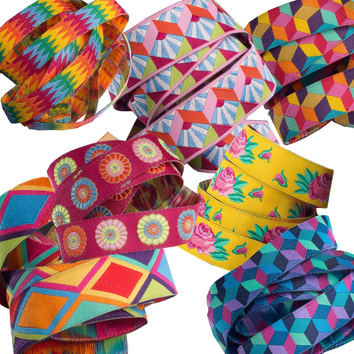 Kaffe Fassett Spanish Rose Designer Ribbon Pack - Premium Decorative Ribbons for Gift Wrapping, Scrapbooking & DIY Crafts - Renaissance Ribbons Inc
