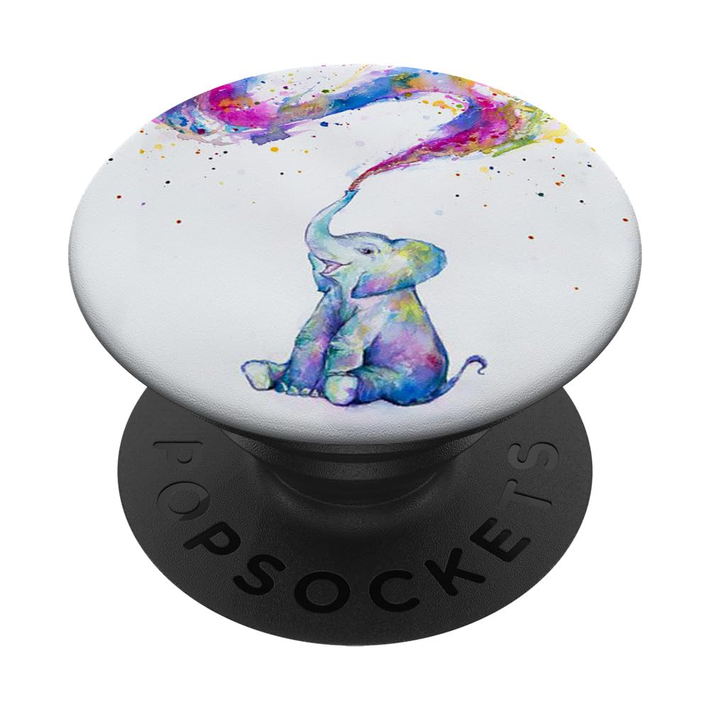 Adorable Baby Elephant Watercolor Rainbow Design PopSockets Swappable Phone Grip - Compatible with iPhone, Samsung & Tablets - Perfect for Everyday Use, Travel & Selfies