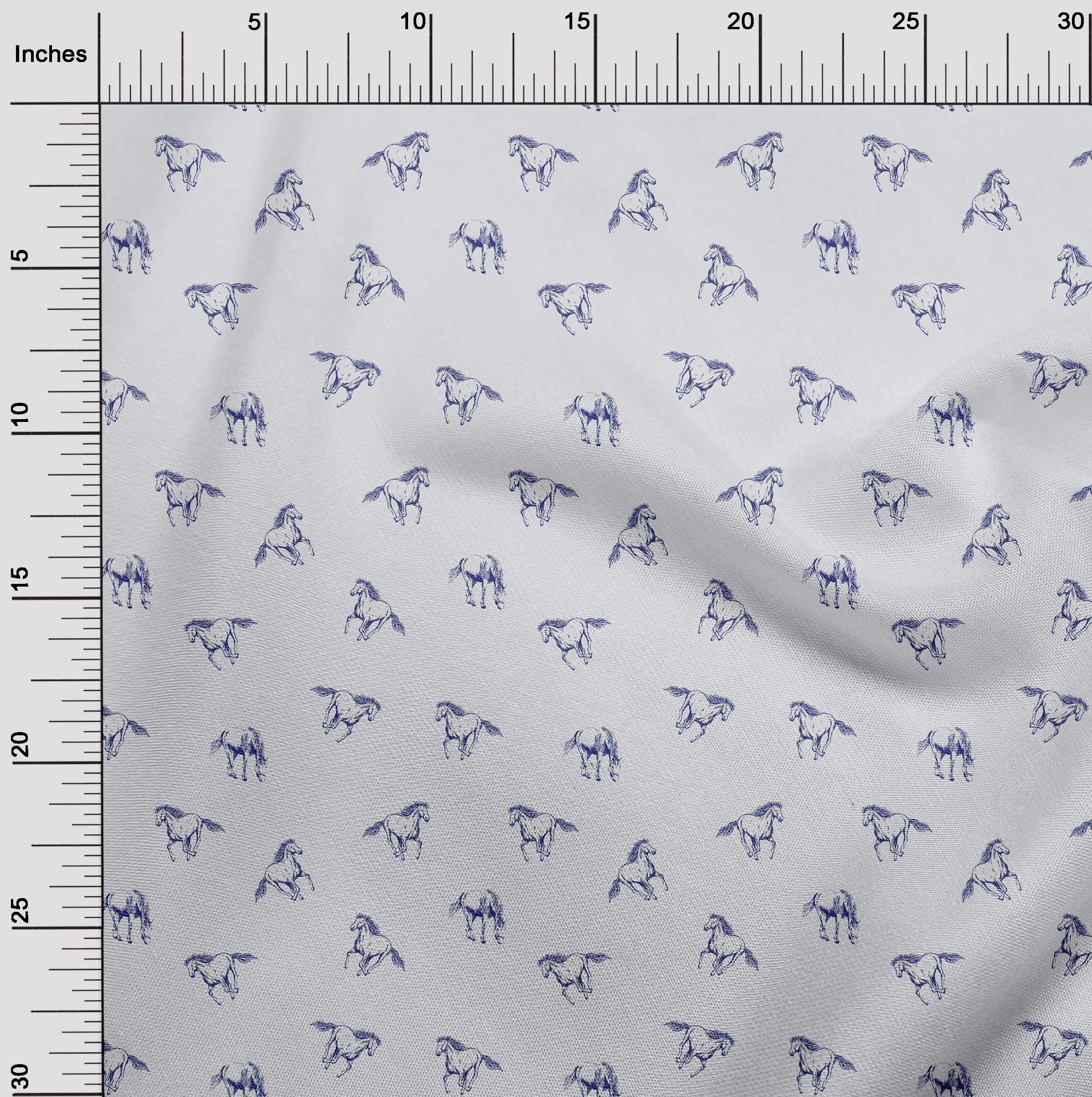 oneOone Rayon Blue Printed Fabric - 56 Inch Wide Horse Design Sewing Material by The Yard for DIY Clothing, Dresses & Home Decor | Perfect for Quilting, Crafts & Fashion Sewing Projects