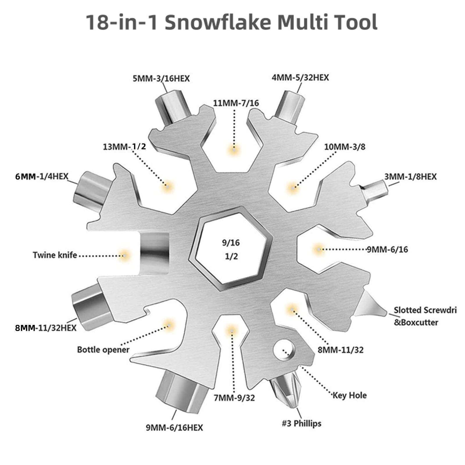 18-in-1 Snowflake Multi Tool Keychain - Compact Screwdriver, Wrench & Bottle Opener - Durable Pocket Tool for Men (Black) - Perfect for Camping, Hiking, Car Repair & Everyday Carry