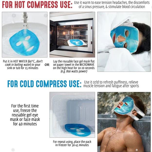 AZC Cooling Face Mask with Eye Gel Ice Packs - Reusable Cold Therapy for Puffy Eyes & Skin Relief (Pack of 1) | Perfect for Post-Surgery, Migraine & Sunburn Recovery