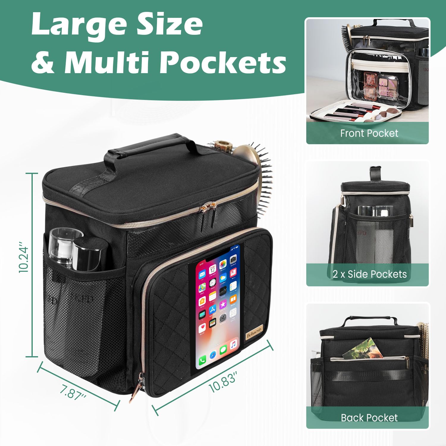 Waterproof Hanging Toiletry Bag for Women - Travel Cosmetic Organizer with Large Capacity for Full-Sized Bottles | Perfect for Travel, College Dorm, Gym & Bathroom Storage (Black)