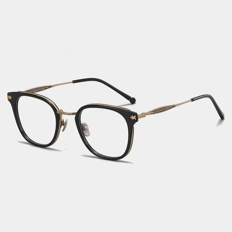 Stylish Unisex Black Titanium Acetate Square Eyeglasses - Lightweight & Durable Full-Rim Frames for Work, Reading & Fashion (Model 945928)