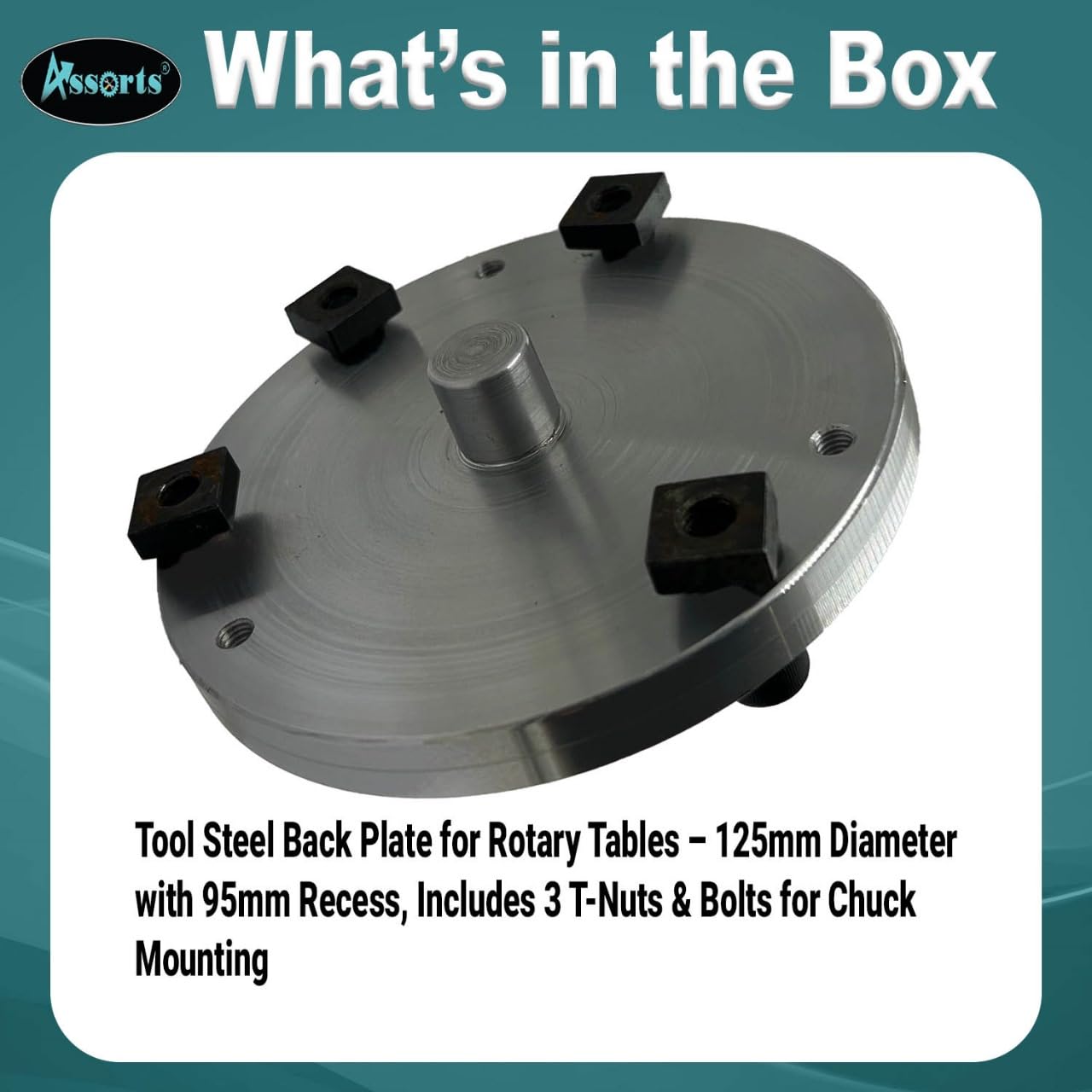 High-Quality Tool Steel Back Plate for Rotary Tables - 125mm Diameter with 95mm Recess - Includes 3 T-Nuts & Bolts - Perfect for Mounting Chucks in Precision Engineering & Machining Applications