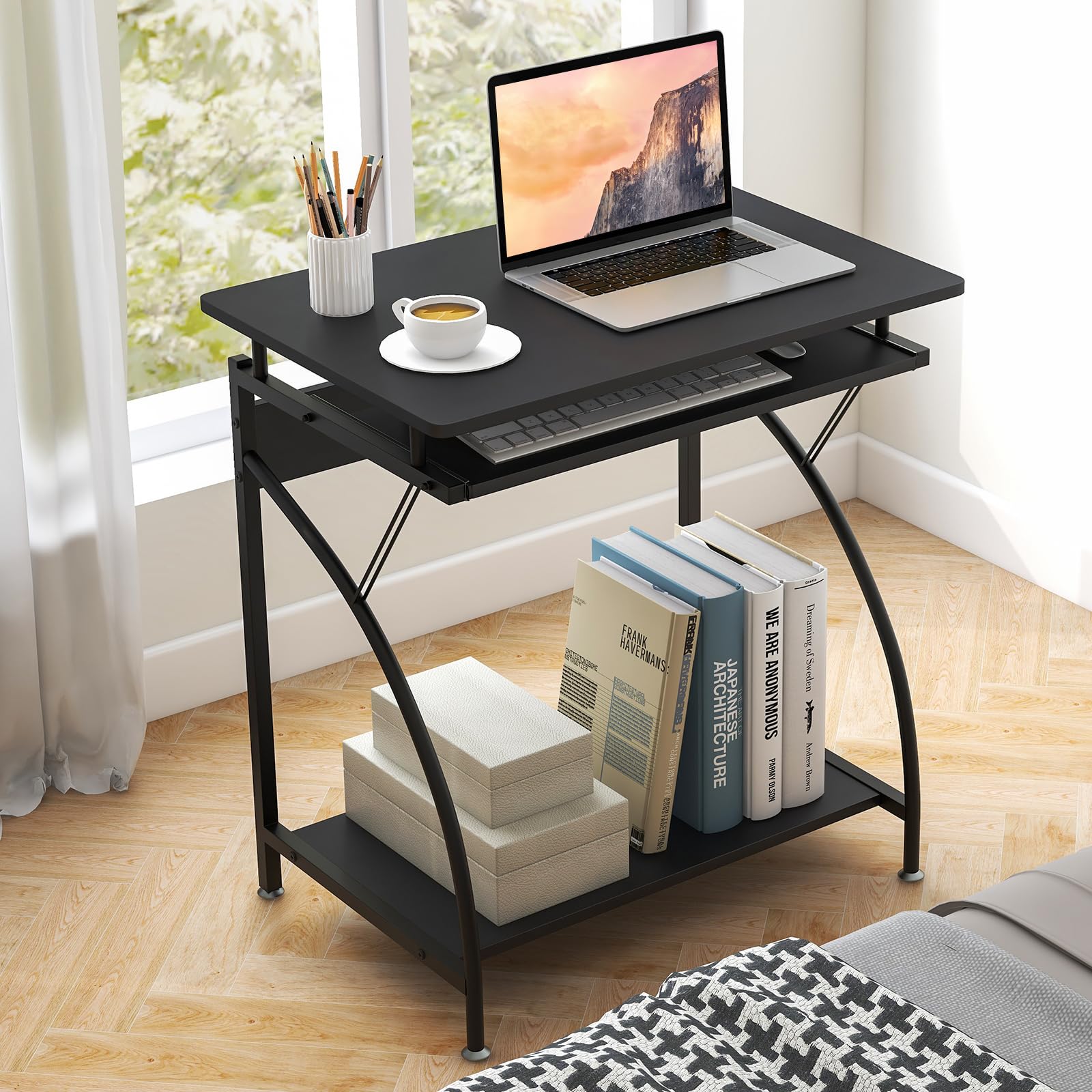 Tangkula Compact Computer Desk with Keyboard Tray & CPU Stand - Home Office Workstation, Study Writing Desk for Small Spaces, Portable PC Laptop Table for Bedroom - Perfect for Remote Work, Gaming & Small Apartment Living