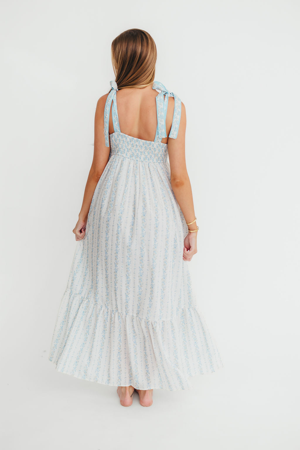 Kelly Adjustable Tie Maxi Dress - French Blue Floral Print | Women's Summer Casual Dress for Beach, Vacation & Party Wear