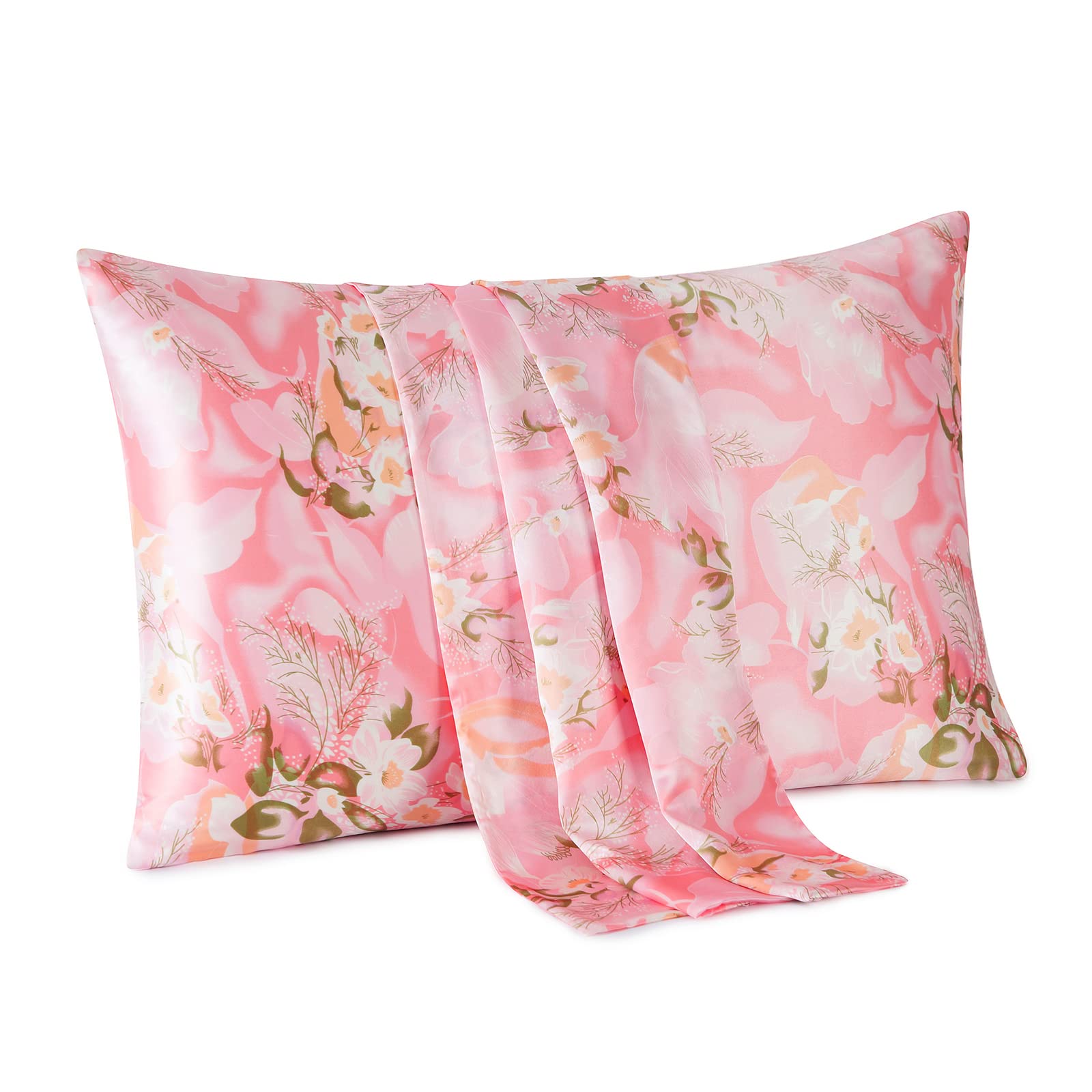 Mulberry Silk Pillowcase for Hair & Skin Care - 20''x26'' Standard Size Floral Print Silk Pillow Cover with Hidden Zipper | Breathable, Skin-Friendly & Anti-Frizz | Perfect for Beauty Sleep & Travel (1PC, Flower Design)