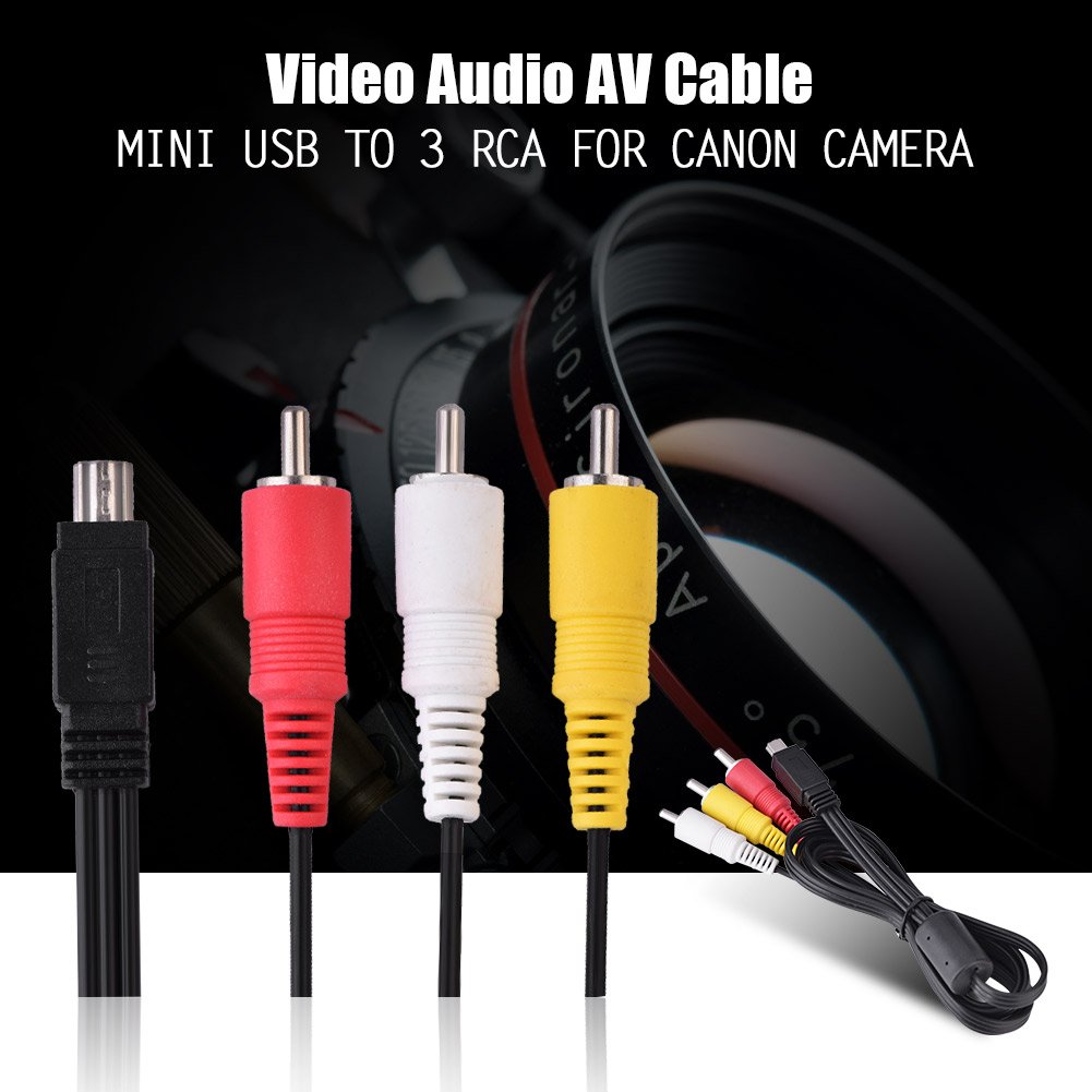Mini USB to 3 RCA AV Cable - High Quality Video Audio Cable for Digital Cameras (IXUS 990/980/970) to TV - Connect Your Camera for Home Theater & Video Playback