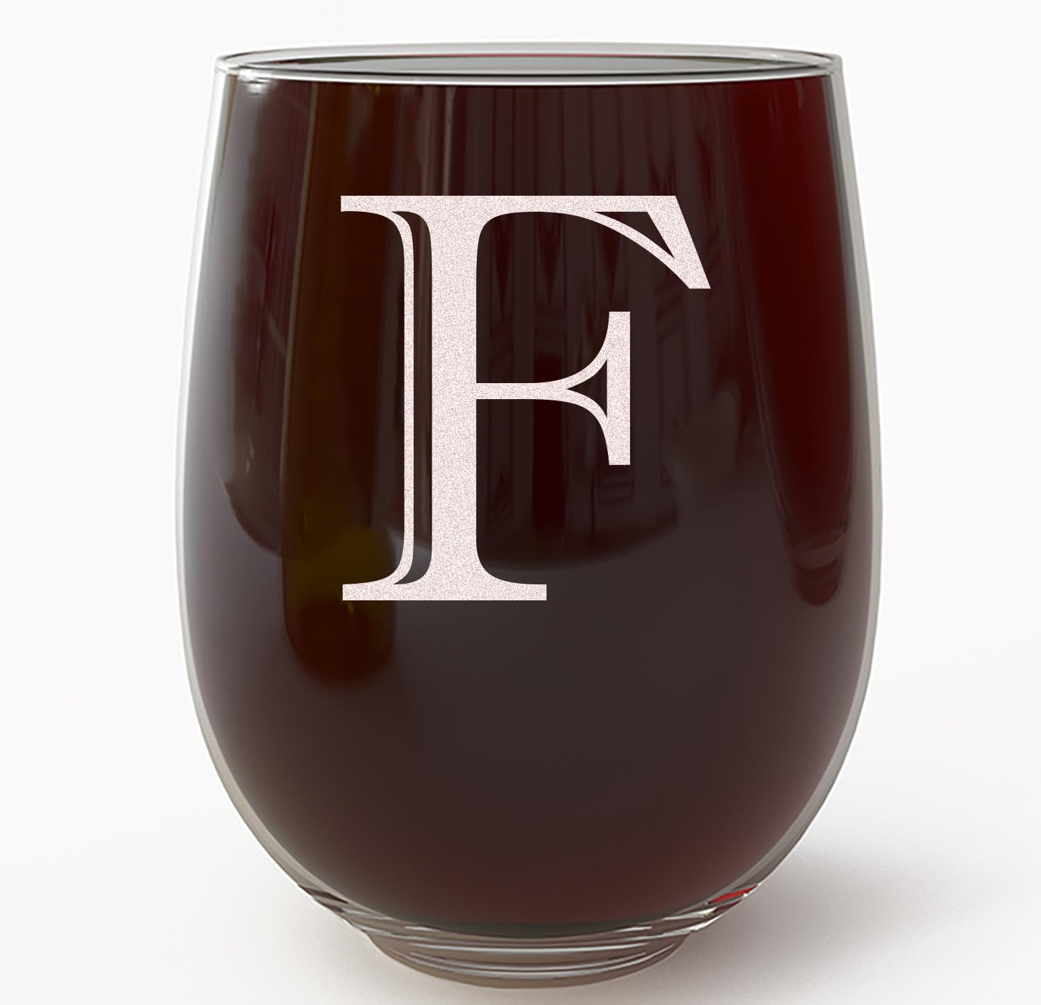 Personalized Monogram Etched 17oz Stemless Wine Glass - Custom Letter F (A-Z Available) | Unique Birthday Gifts for Women, Bridal Shower Favors, Housewarming Present, Wedding Anniversary Keepsake | Perfect for Wine Tasting Parties, Romantic Dinners & Special Occasions