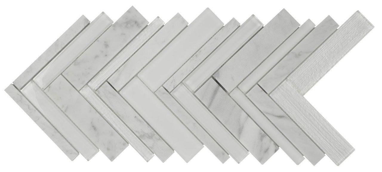 Herringbone Stone Glass Tile Statuary - Elegant Mosaic for Kitchen Backsplash, Bathroom Wall & Fireplace Decor