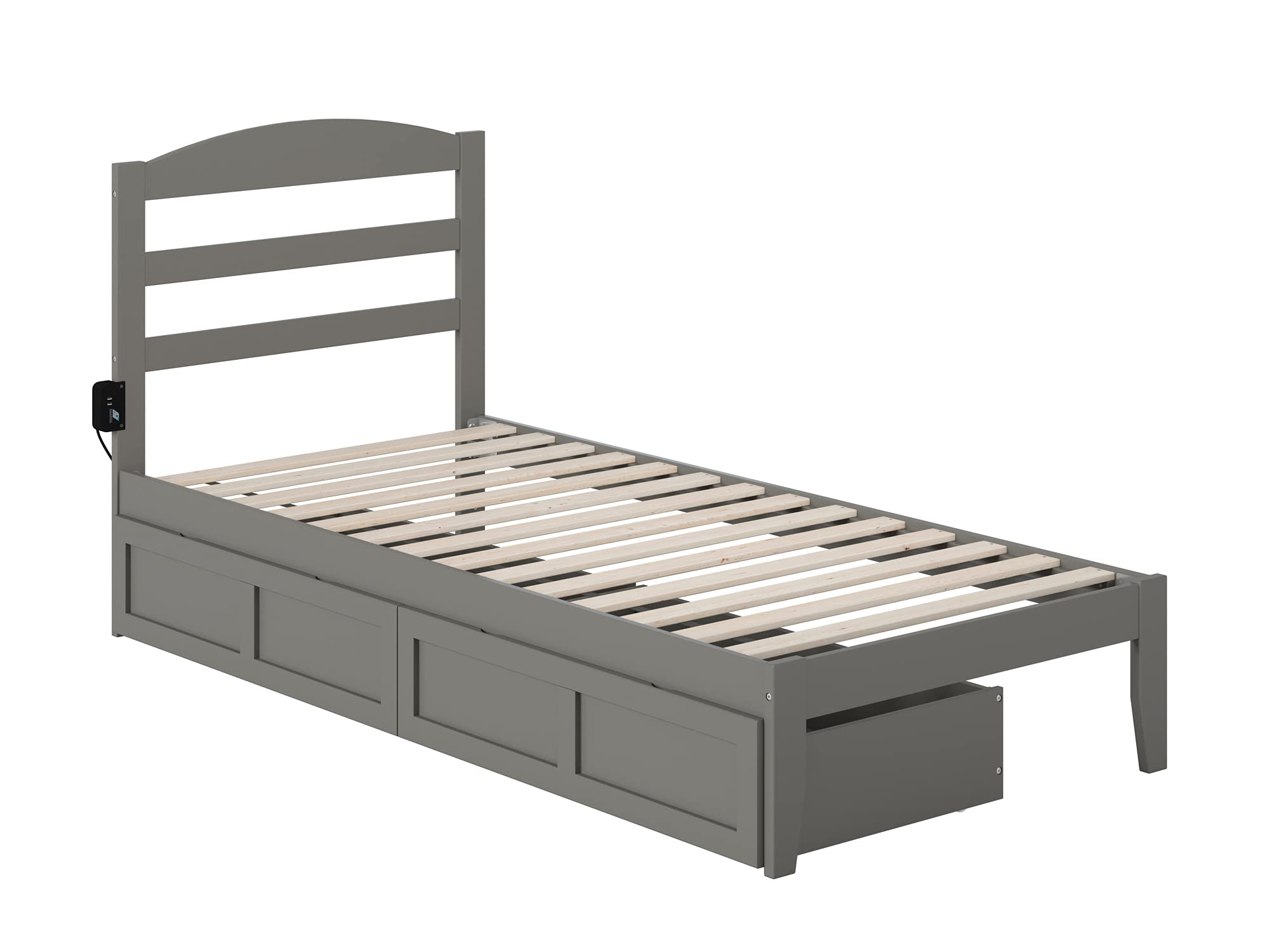 AFI Warren Twin XL Platform Bed Frame with 2 Storage Drawers & Built-in USB Charger - Space Saving Grey Bed for Small Rooms, Dorm & Guest Bedroom