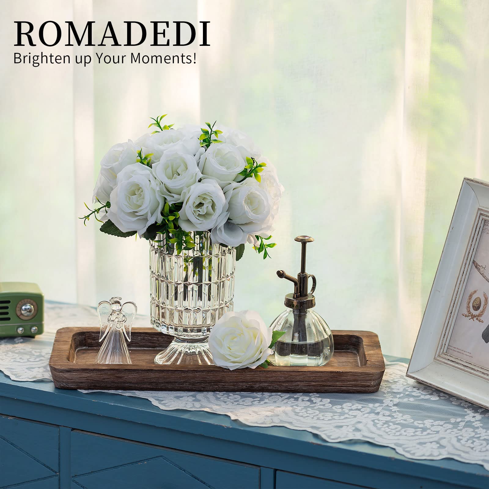 Romadedi Wooden Decorative Tray Candle Holder - Rustic Long Narrow Wooden Tray for Home Decor, Coffee Table, Dining Room & Kitchen | Perfect for Centerpieces, Candle Displays & Organizing Essentials