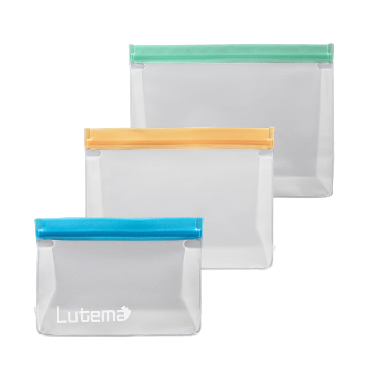 Lutema Reusable Food Storage Bags - 6 Pack BPA Free, Leakproof Stand Up Design for Meal Prep, Snacks & Leftovers | Eco-Friendly, Dishwasher Safe Lunch Bags for School, Work & Picnics