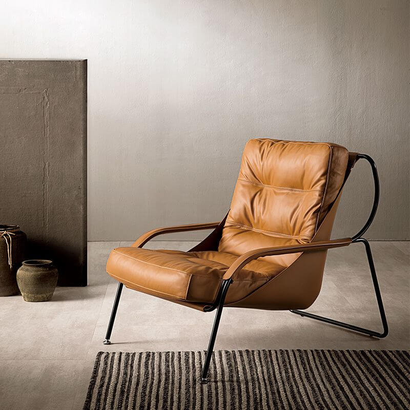Stylish Solid Color Amber Metal Accent Chair with Ottoman & Armrest - Modern Living Room Seating for Home Office, Lounge or Bedroom Decor