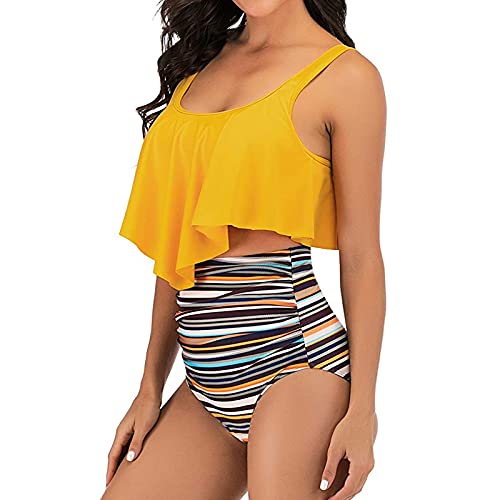 Modest High Waist Bikini Set with Ruffled Top for Beach & Pool