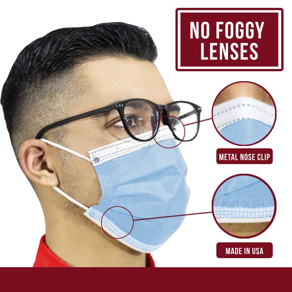 Premium 4-Ply Breathable Disposable Face Masks - Made in USA - Comfortable Elastic Ear Loops - Multiple Colors (500 Pack, Sky Blue) - Ideal for Daily Use, Travel & Public Safety Protection