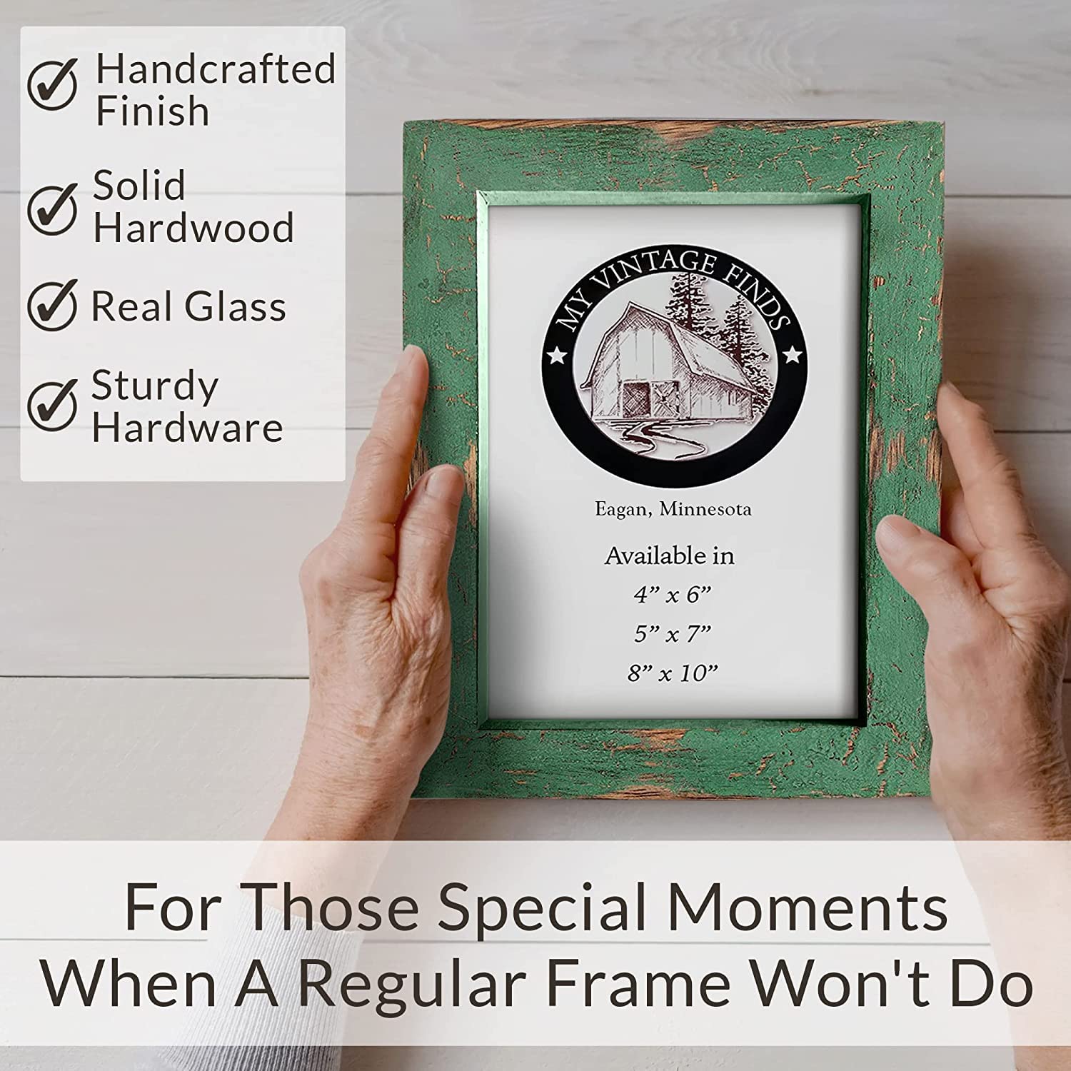 Rustic Farmhouse Picture Frame 5x7 Inch - Distressed Green Wood Photo Frame for Wall or Tabletop Display - Perfect for Family Photos, Wedding Pictures & Home Decor