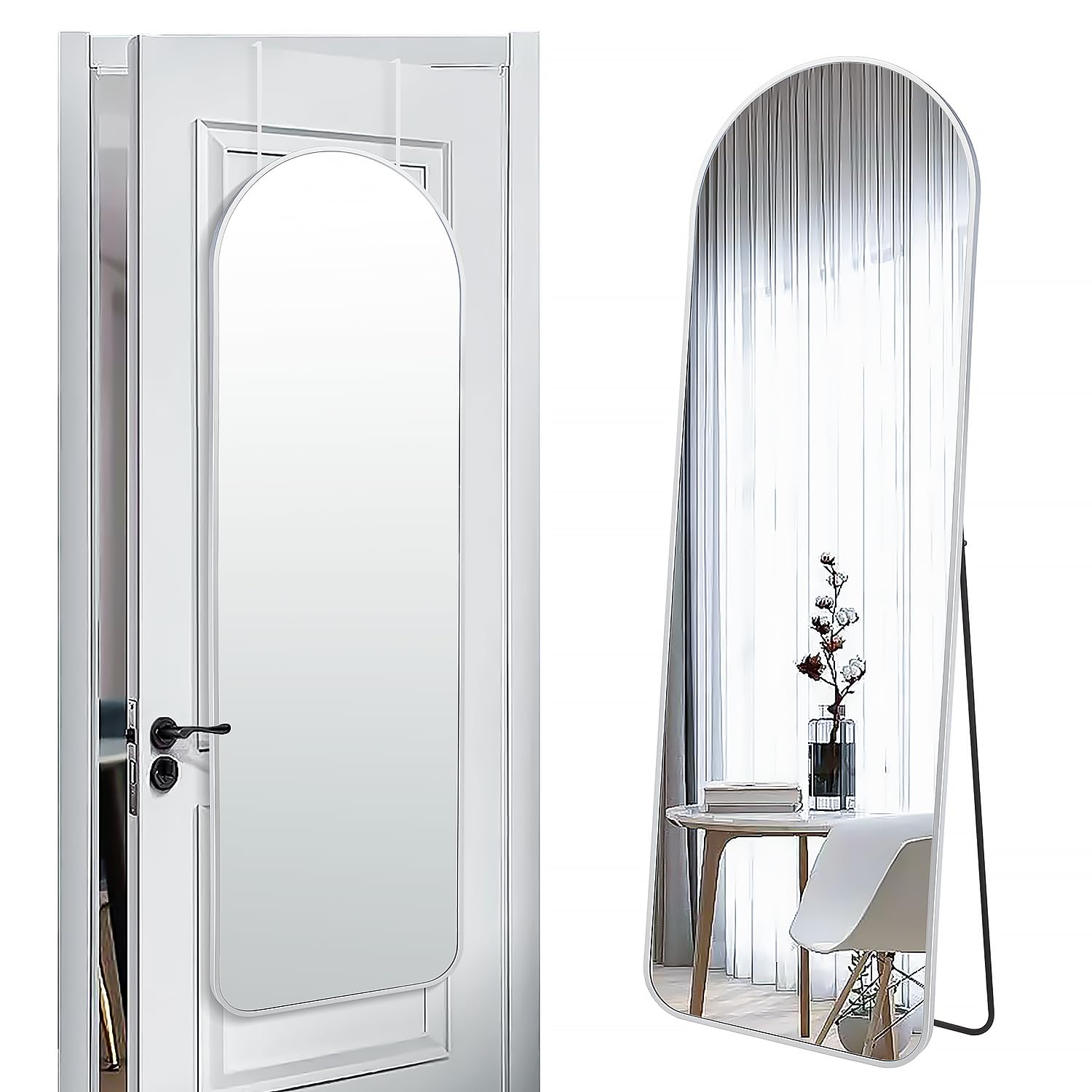 57x20 Inch Full Length Mirror - 5.7ft Tall Door Hanging & Wall Mounted Dressing Mirror with Metal Frame for Bedroom, Bathroom, Living Room - Perfect for Full Body Viewing & Home Decor (Silver)