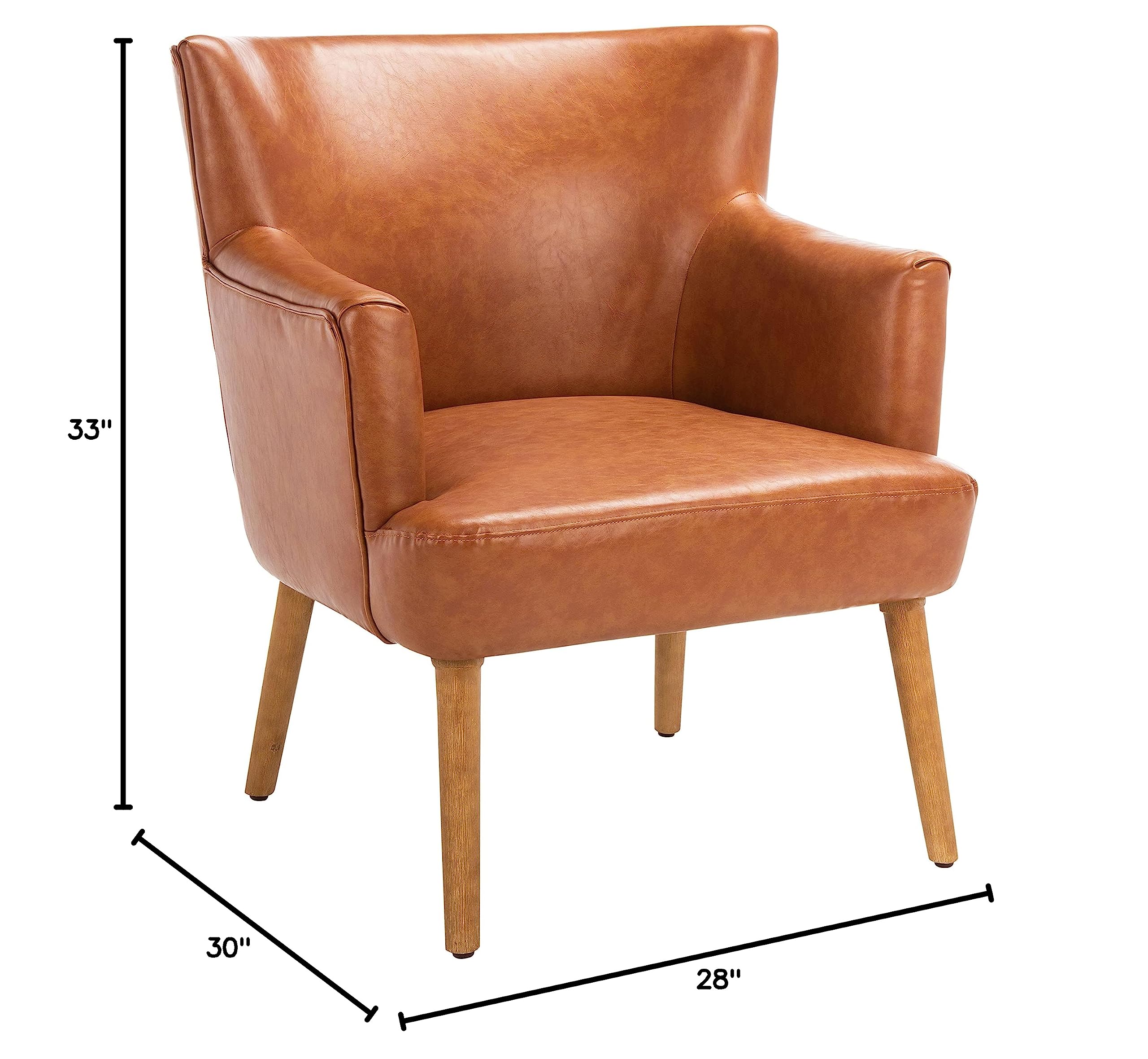 SAFAVIEH Delfino Cognac Faux Leather Accent Chair with Natural Wood Legs - Modern Living Room, Bedroom, or Office Seating Furniture for Home Decor