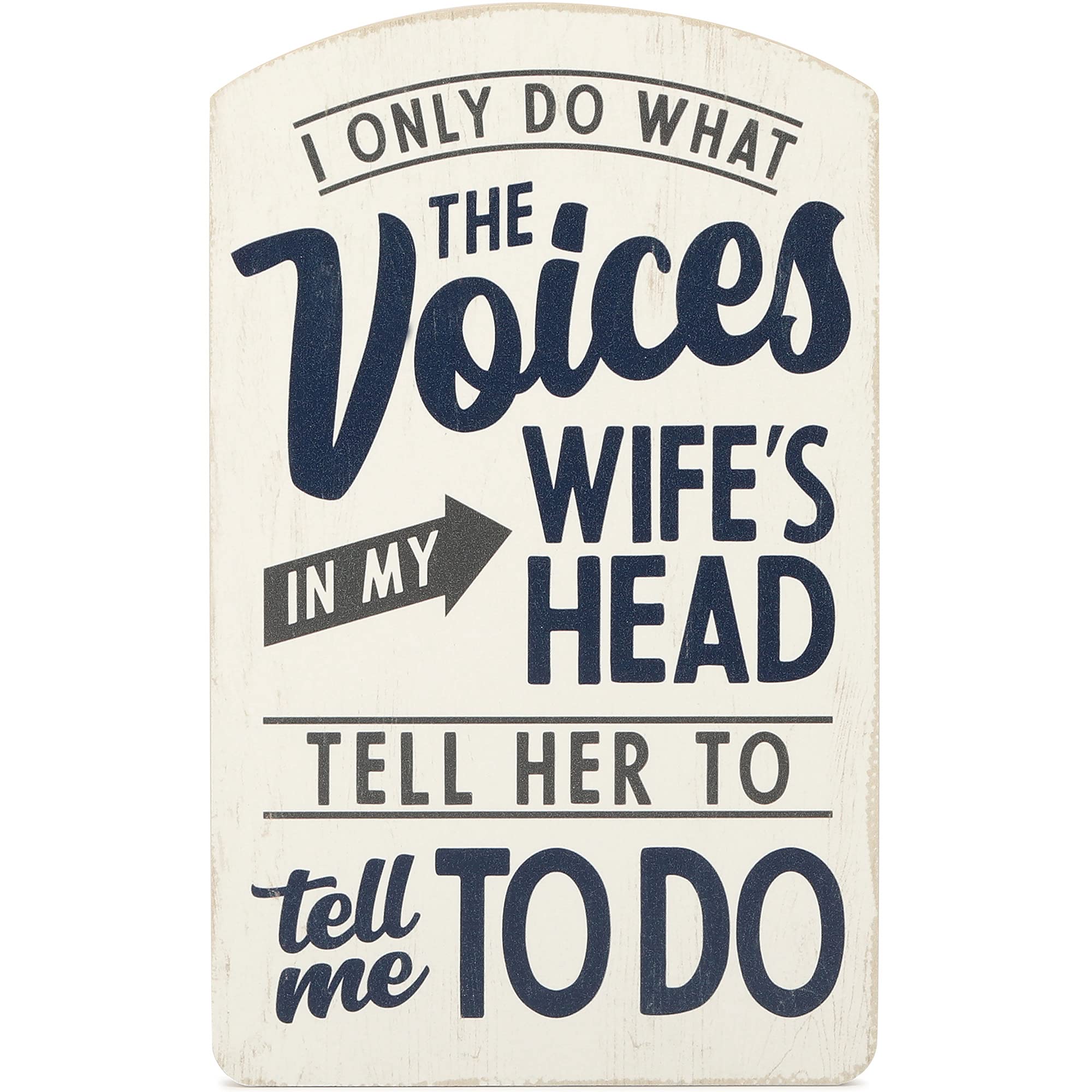 Funny Wood Wall Decor Sign - 'Voices in My Wife's Head' for Man Cave, Garage, Workshop & Home Office - Perfect Gift for Husbands & Couples