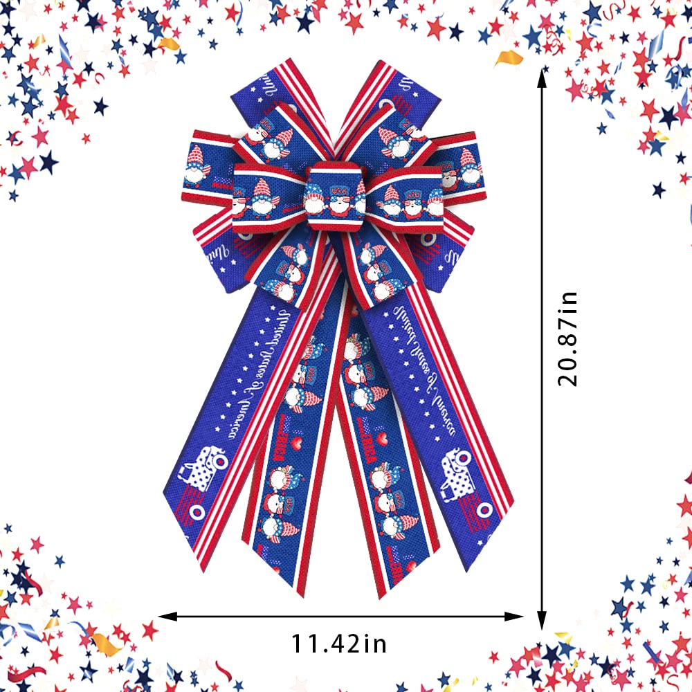 Large 4th of July Wreath Bows - Patriotic American Flag Burlap Bows for Memorial Day Decorations, Christmas Tree Toppers & Front Door Wreath Supplies | Perfect for Independence Day, Veterans Day & Patriotic Home Decor