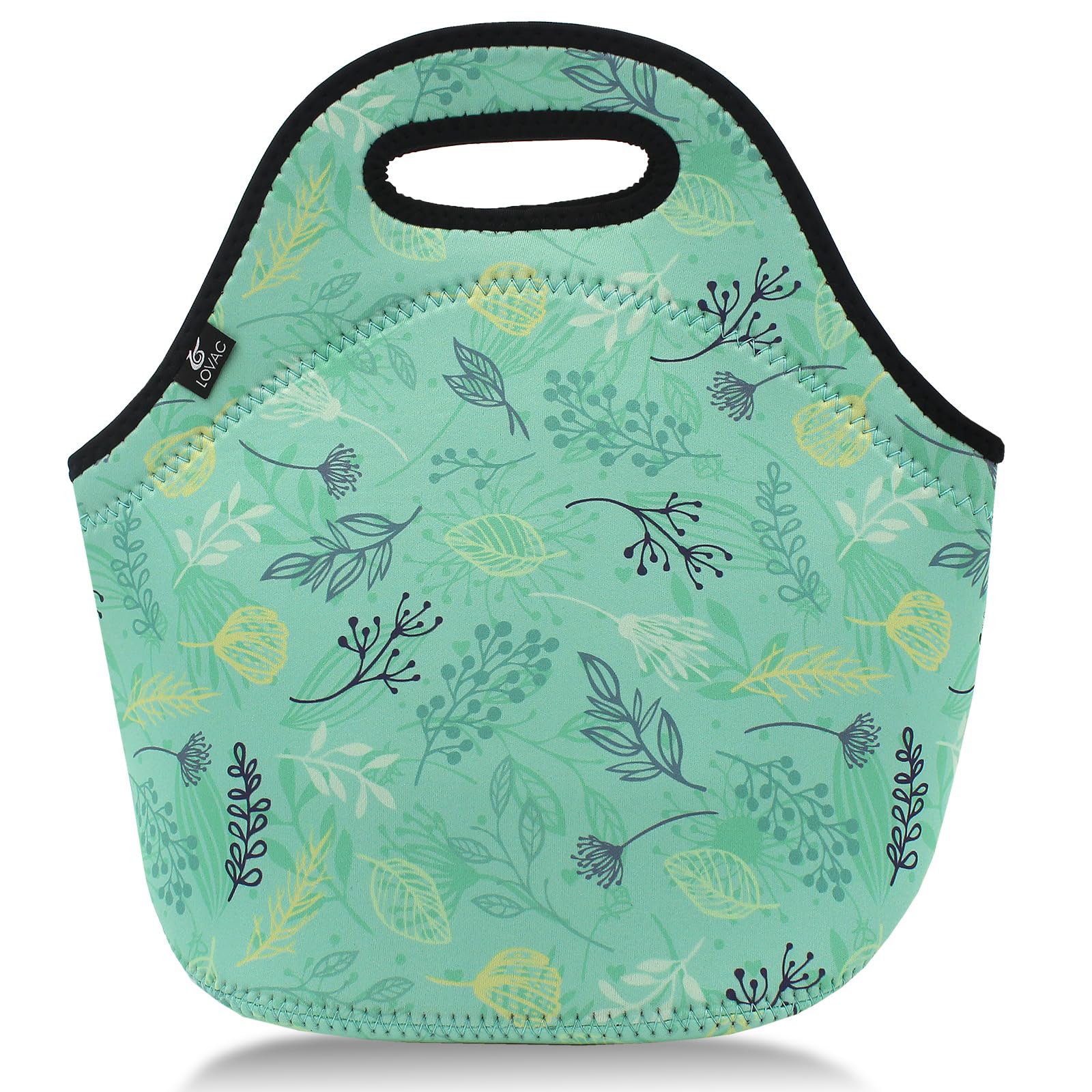 LOVAC Neoprene Lunch Bag - Thick Insulated & Waterproof Lunch Tote with Zipper for Work, School, Picnics & Outdoor Travel | Durable & Leakproof Food Container for Office, Hiking & Camping (Leaf Green)
