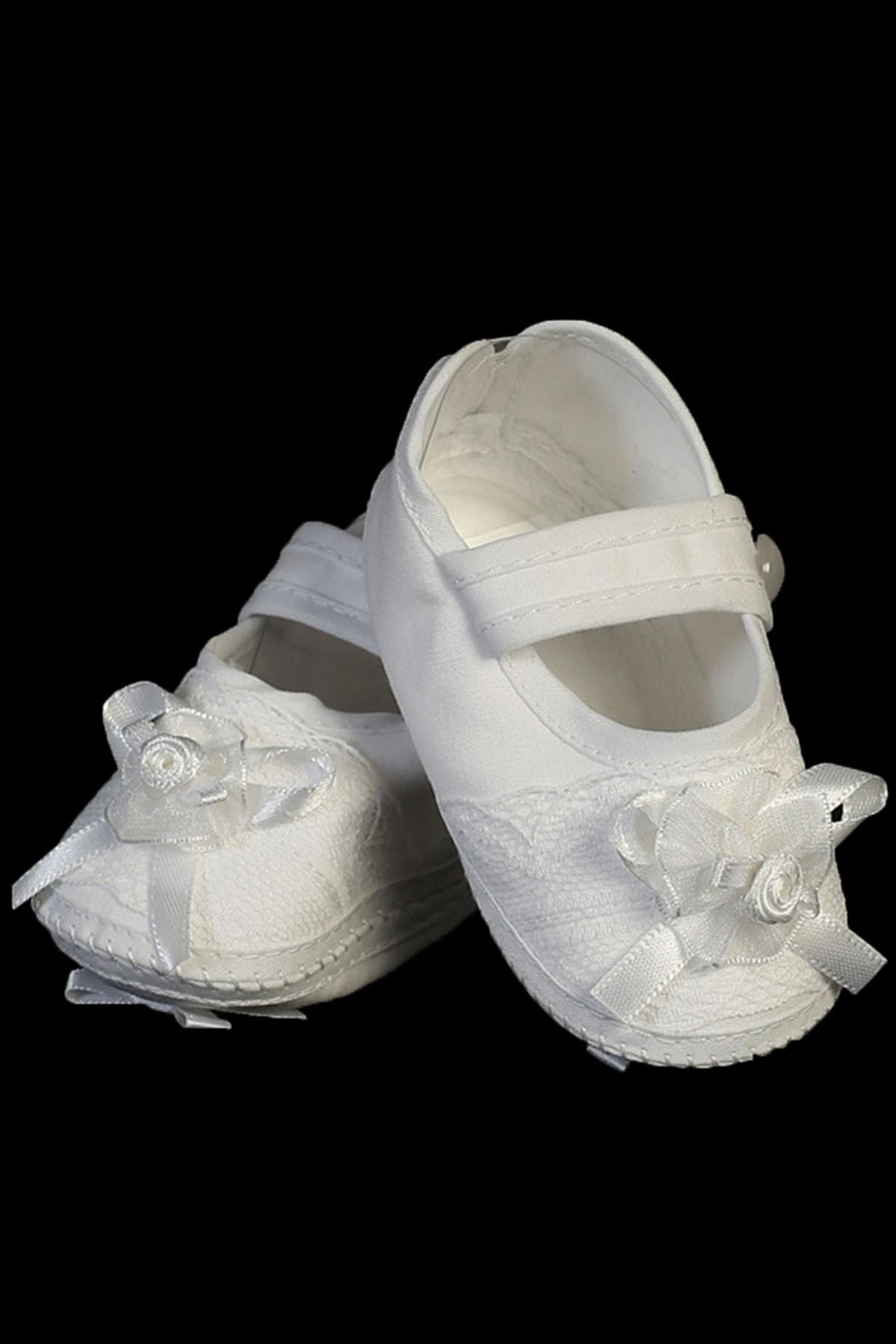 White Baby Christening Shoes for Girls - Soft Newborn Baptism Booties & First Communion Shoes - Perfect for Church Ceremonies, Christenings, and Special Occasions