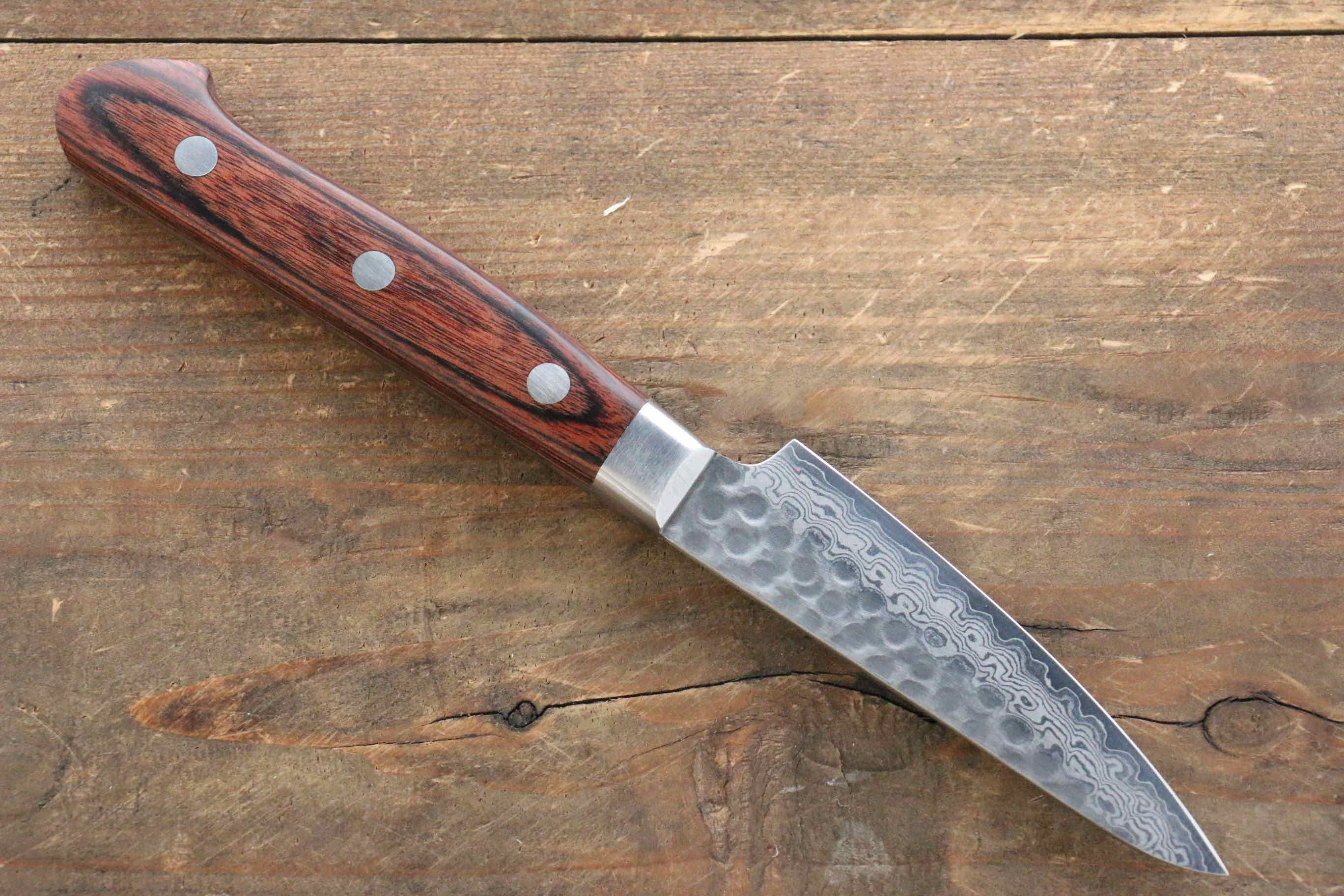Jikko VG10 17-Layer Damascus Steel Paring Knife 80mm - Premium Mahogany Handle - Perfect for Fruit Peeling, Vegetable Slicing & Kitchen Prep