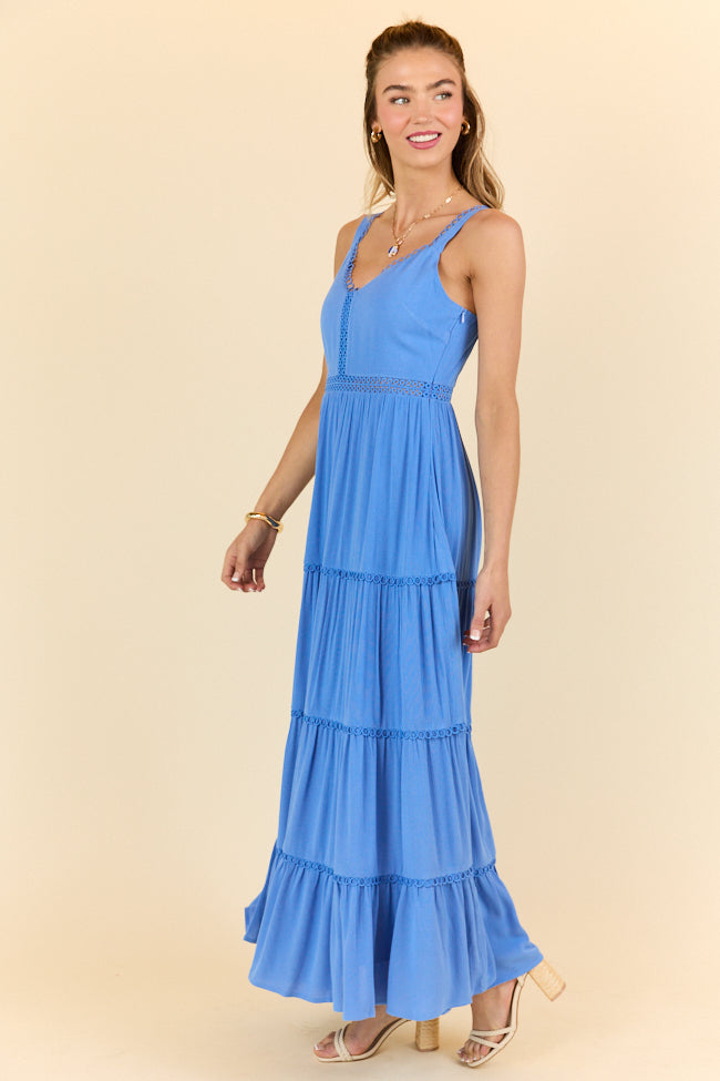 Let The Good In Blue Maxi Dress for Women - Flowy Summer Beach Dress with Pockets | Perfect for Vacations, Weddings & Casual Outings