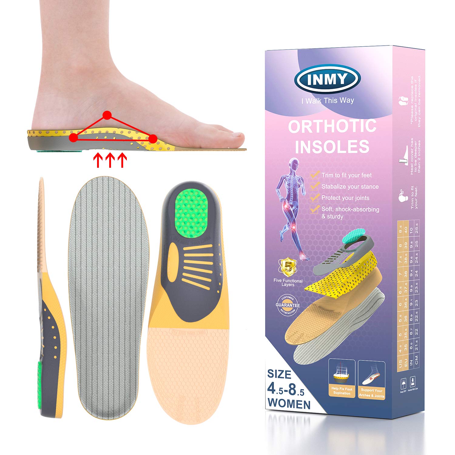 INMY Arch Support Insoles for Men & Women – Orthotic Shoe Inserts for Plantar Fasciitis, Flat Feet & High Arch Pain Relief – Gel Cushion Running & Work Boot Insoles – Heavy Duty Support for All-Day Comfort | Perfect for Running, Hiking & Standing Jobs