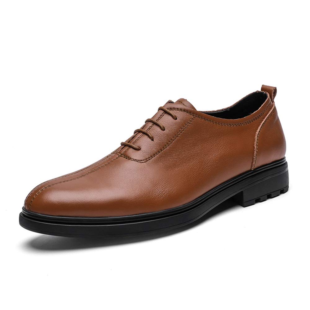 Men's Genuine Leather Oxford Dress Shoes - Lace Up Round Toe Cowhide Formal Shoes with Anti-Slip Rubber Sole & Block Heel for Wedding, Business, Office & Special Occasions