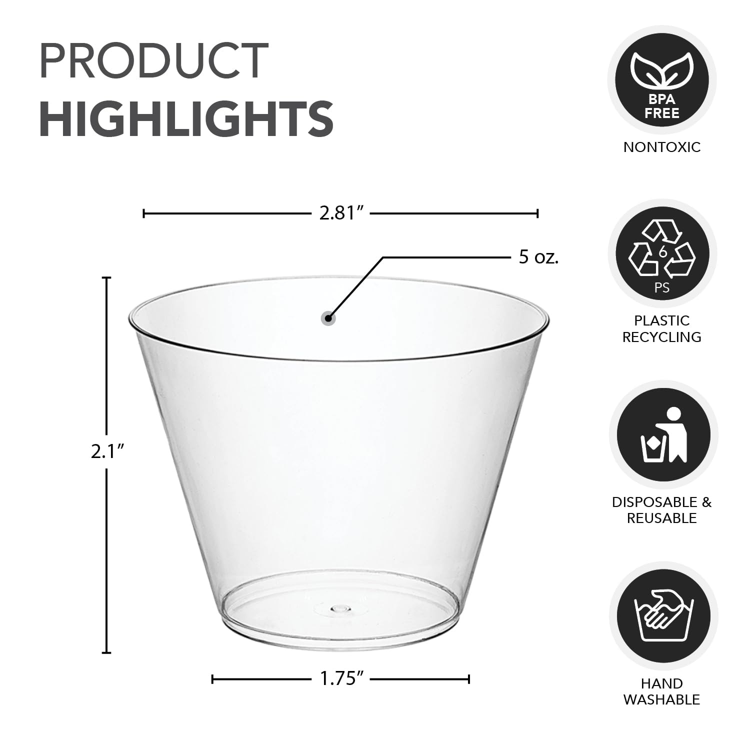 Disposable Plastic Party Cups - 5-Ounce Clear Tumblers for Drinks, Snacks & Fruits (40-Pack) - Perfect for Birthday Parties, BBQs, Picnics & Family Gatherings