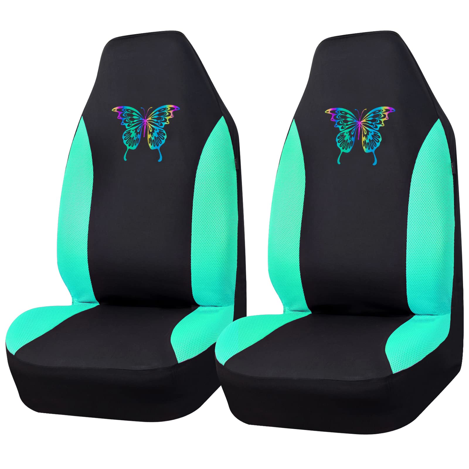 Reflective Colorful Butterfly Car Seat Covers - Universal Bucket Seat Covers with 3D Air Mesh, 100% Breathable & Airbag Compatible - Fits Cars, Trucks & SUVs (Black & Mint) - Perfect for Road Trips, Daily Commutes & Vehicle Protection