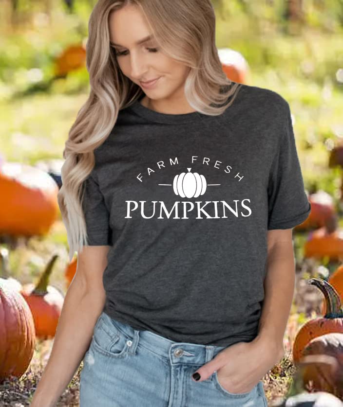 Farm Fresh Pumpkin Graphic T-Shirt for Women - Cute Fall Thanksgiving Short Sleeve Tee - Perfect for Autumn Outings, Harvest Festivals & Cozy Seasonal Style